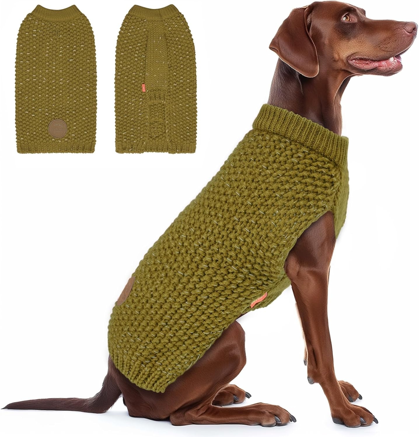 image:imageKYEESE Dog Sweater for Large Dogs with Leash Hole Warm Pullover with Reflective Yarn Male Thick Stretchy Knitwear Winter Soft Pet Coat boy for Cold Weather Comfy Dog SweatersOrange XXLarge8 Brown