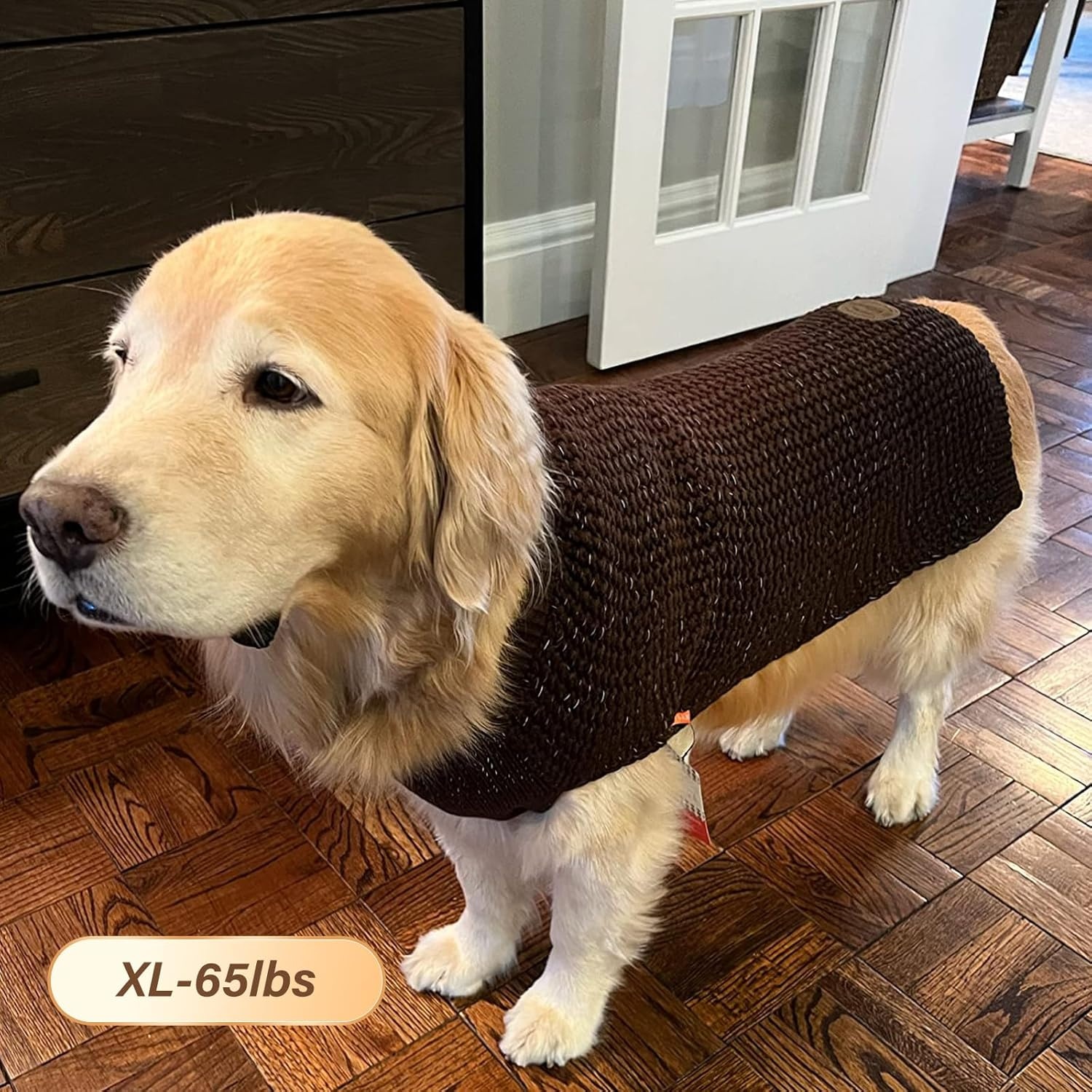 image:imageKYEESE Dog Sweater for Large Dogs with Leash Hole Warm Pullover with Reflective Yarn Male Thick Stretchy Knitwear Winter Soft Pet Coat boy for Cold Weather Comfy Dog SweatersOrange XXLarge2 Khaki