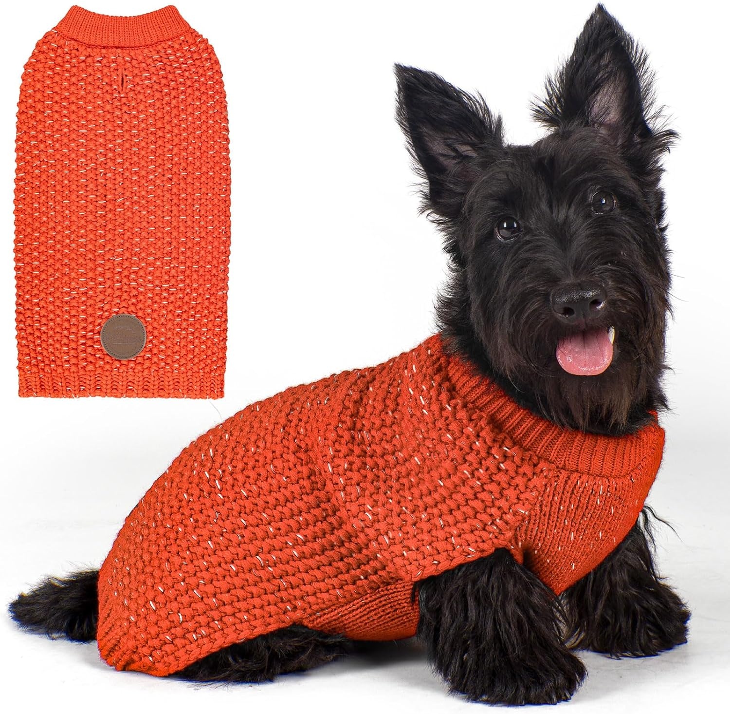 image:imageKYEESE Dog Sweater for Large Dogs with Leash Hole Warm Pullover with Reflective Yarn Male Thick Stretchy Knitwear Winter Soft Pet Coat boy for Cold Weather Comfy Dog SweatersOrange XXLarge6 Orange