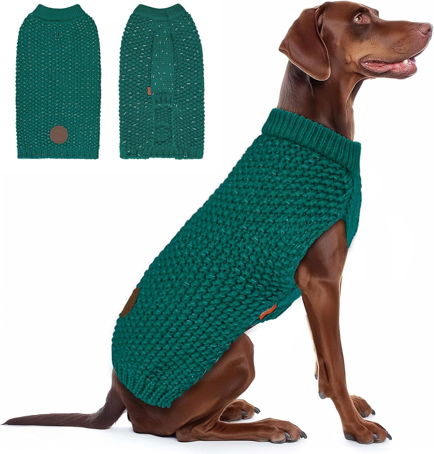 image:imageKYEESE Dog Sweater for Large Dogs with Leash Hole Warm Pullover with Reflective Yarn Male Thick Stretchy Knitwear Winter Soft Pet Coat boy for Cold Weather Comfy Dog SweatersOrange XXLarge3 Green