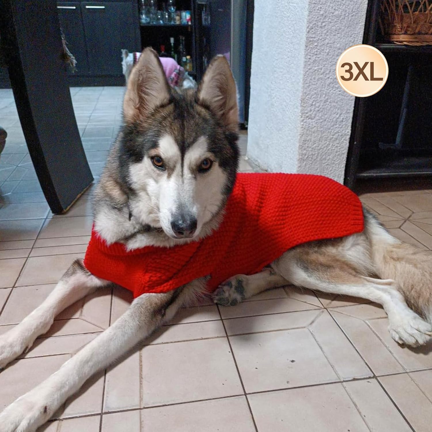 image:imageKYEESE Dog Sweater for Large Dogs with Leash Hole Warm Pullover with Reflective Yarn Male Thick Stretchy Knitwear Winter Soft Pet Coat boy for Cold Weather Comfy Dog SweatersOrange XXLarge4 Red