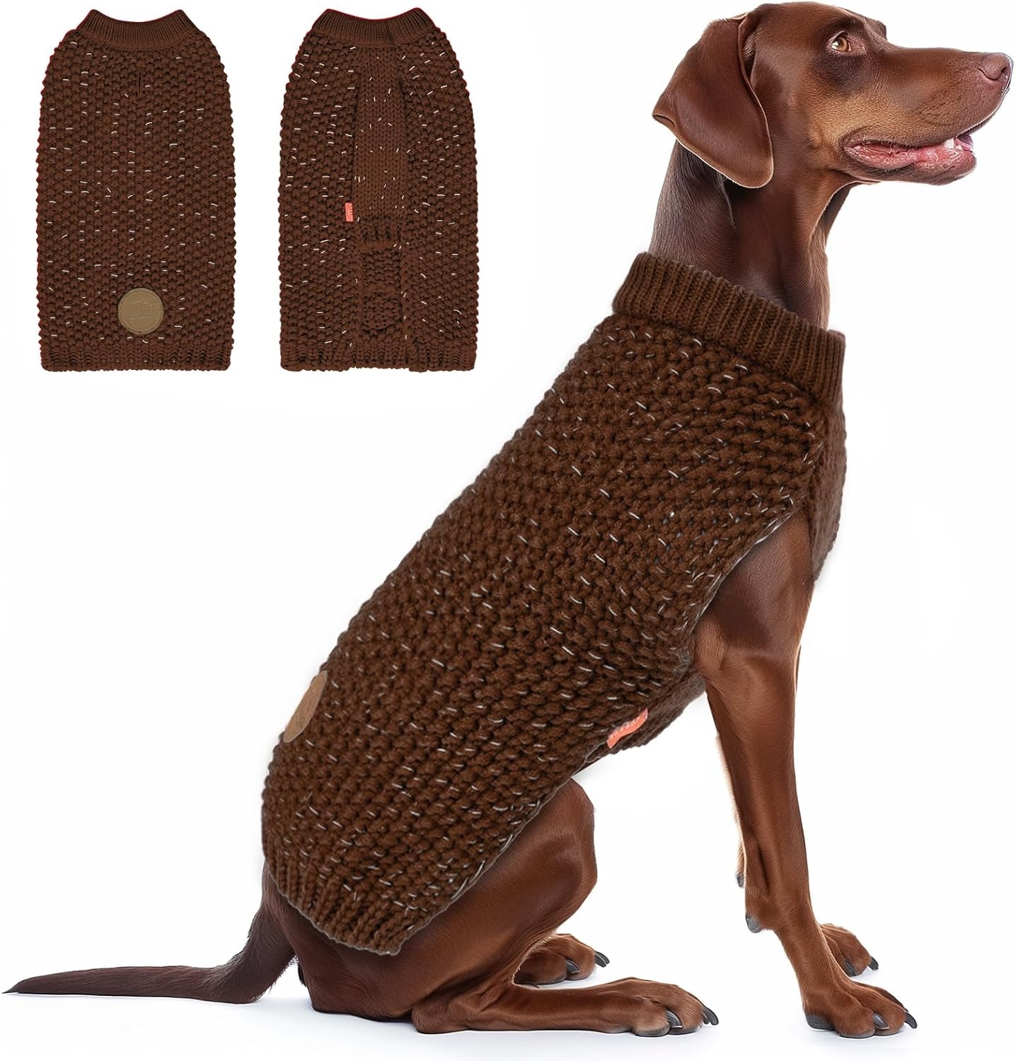 image:imageKYEESE Dog Sweater for Large Dogs with Leash Hole Warm Pullover with Reflective Yarn Male Thick Stretchy Knitwear Winter Soft Pet Coat boy for Cold Weather Comfy Dog SweatersOrange XXLarge2 Khaki