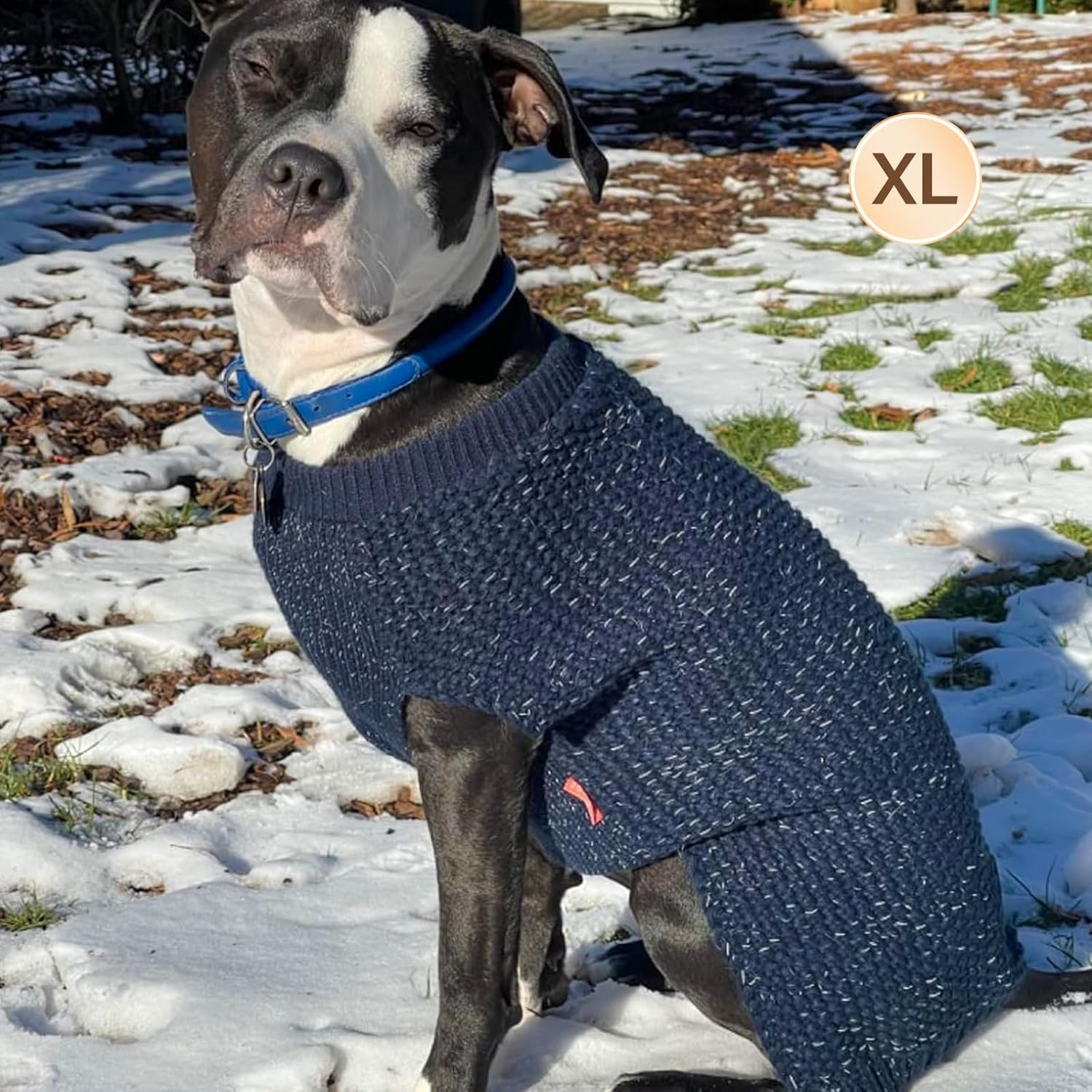 image:imageKYEESE Dog Sweater for Large Dogs with Leash Hole Warm Pullover with Reflective Yarn Male Thick Stretchy Knitwear Winter Soft Pet Coat boy for Cold Weather Comfy Dog SweatersOrange XXLarge1 Navyblue