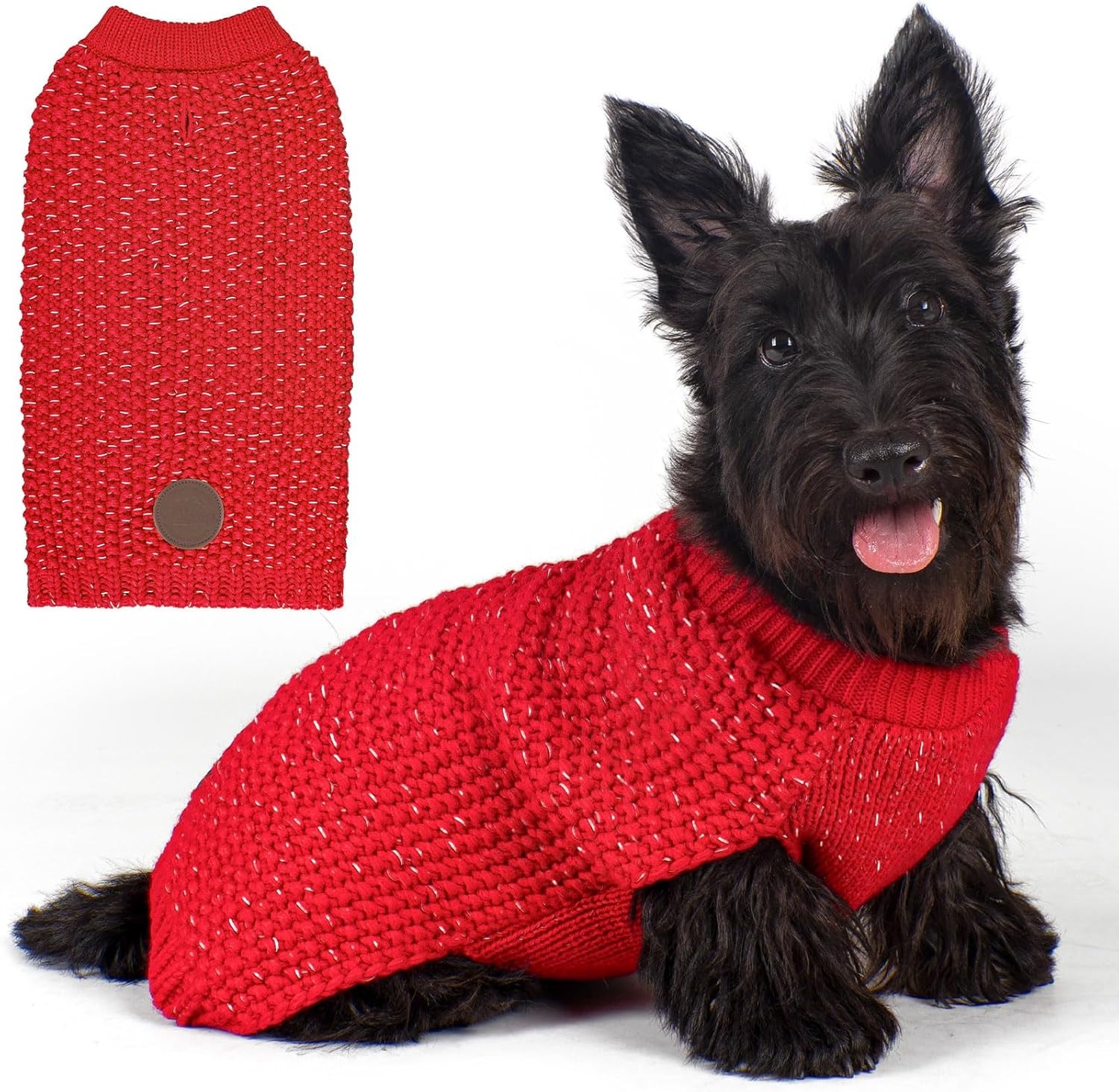 image:imageKYEESE Dog Sweater for Large Dogs with Leash Hole Warm Pullover with Reflective Yarn Male Thick Stretchy Knitwear Winter Soft Pet Coat boy for Cold Weather Comfy Dog SweatersOrange XXLarge4 Red