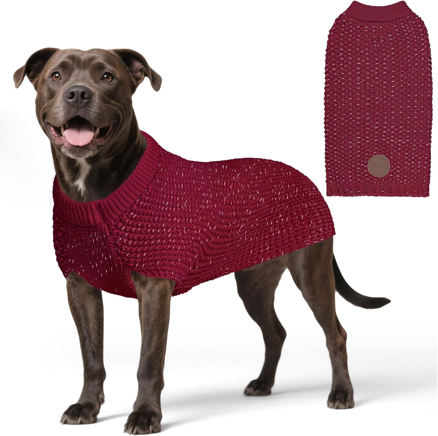 image:imageKYEESE Dog Sweater for Large Dogs with Leash Hole Warm Pullover with Reflective Yarn Male Thick Stretchy Knitwear Winter Soft Pet Coat boy for Cold Weather Comfy Dog SweatersOrange XXLarge5 Dark Red