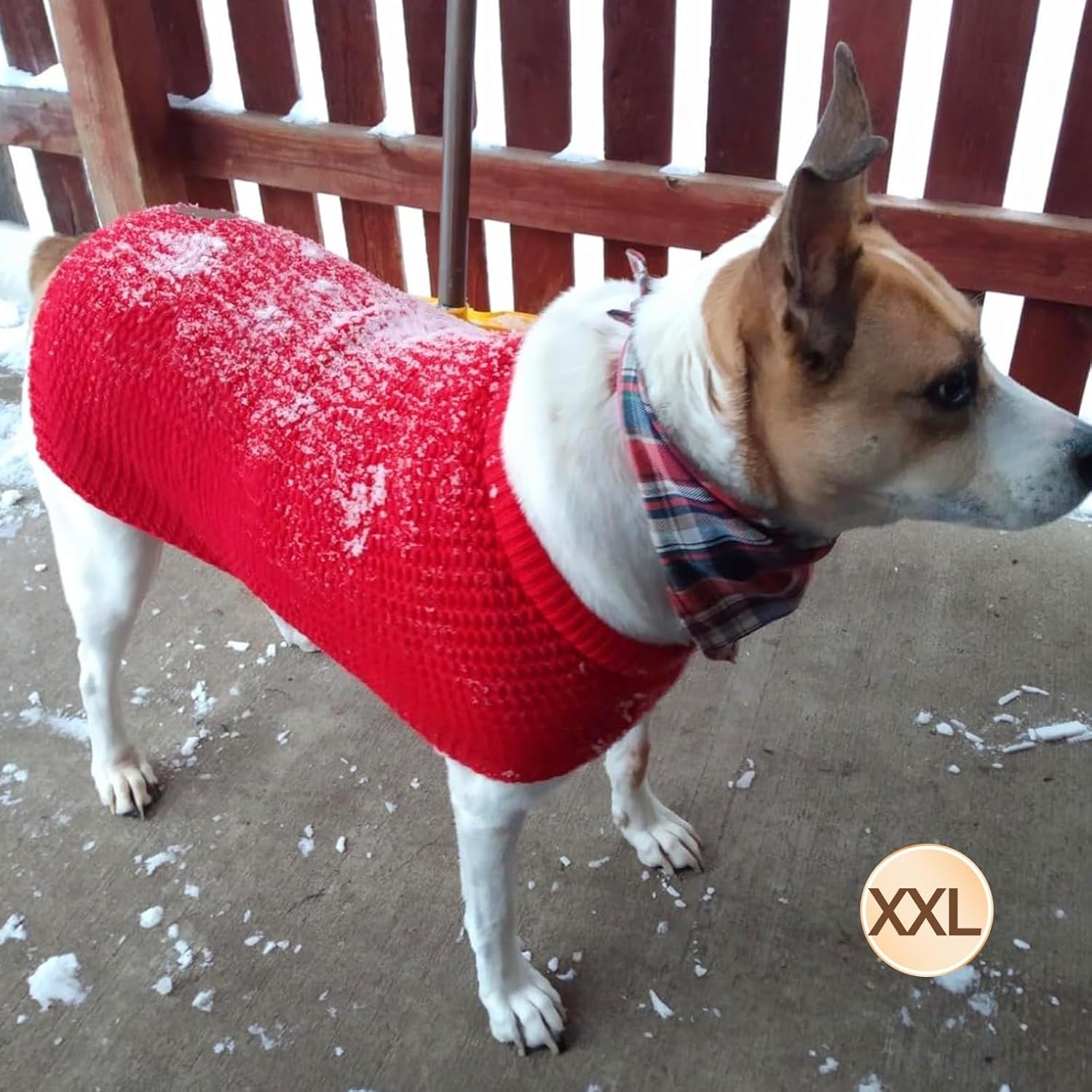 image:imageKYEESE Dog Sweater for Large Dogs with Leash Hole Warm Pullover with Reflective Yarn Male Thick Stretchy Knitwear Winter Soft Pet Coat boy for Cold Weather Comfy Dog SweatersOrange XXLarge4 Red