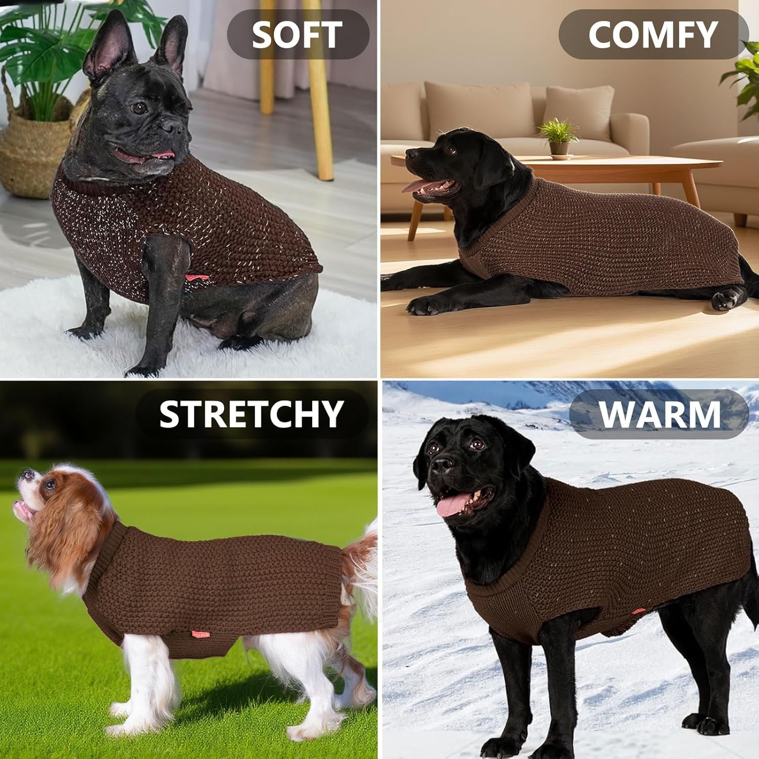 image:imageKYEESE Dog Sweater for Large Dogs with Leash Hole Warm Pullover with Reflective Yarn Male Thick Stretchy Knitwear Winter Soft Pet Coat boy for Cold Weather Comfy Dog SweatersOrange XXLarge2 Khaki
