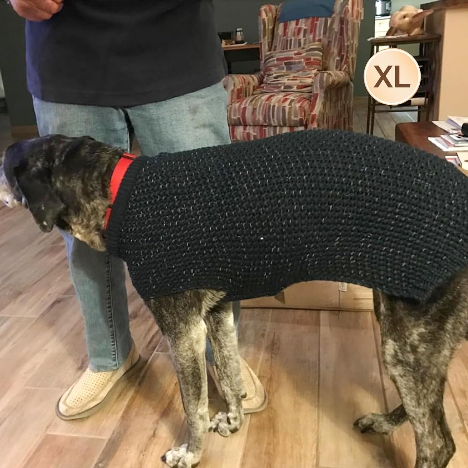 image:imageKYEESE Dog Sweater for Large Dogs with Leash Hole Warm Pullover with Reflective Yarn Male Thick Stretchy Knitwear Winter Soft Pet Coat boy for Cold Weather Comfy Dog SweatersOrange XXLarge1 Navyblue