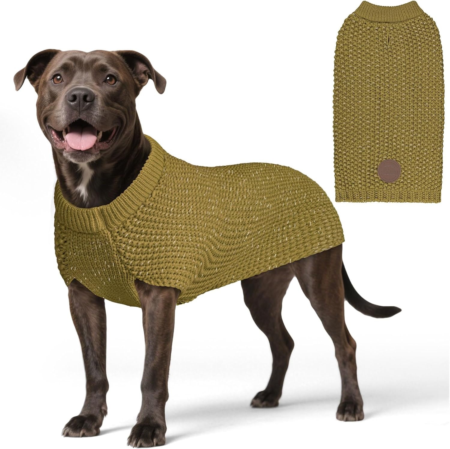 image:imageKYEESE Dog Sweater for Large Dogs with Leash Hole Warm Pullover with Reflective Yarn Male Thick Stretchy Knitwear Winter Soft Pet Coat boy for Cold Weather Comfy Dog SweatersOrange XXLarge8 Brown
