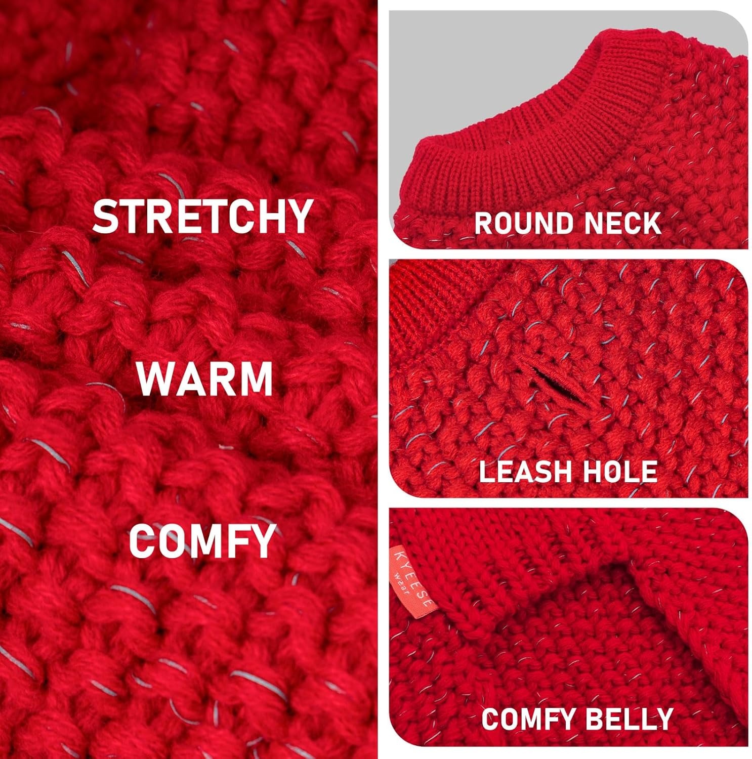 image:imageKYEESE Dog Sweater for Large Dogs with Leash Hole Warm Pullover with Reflective Yarn Male Thick Stretchy Knitwear Winter Soft Pet Coat boy for Cold Weather Comfy Dog SweatersOrange XXLarge4 Red