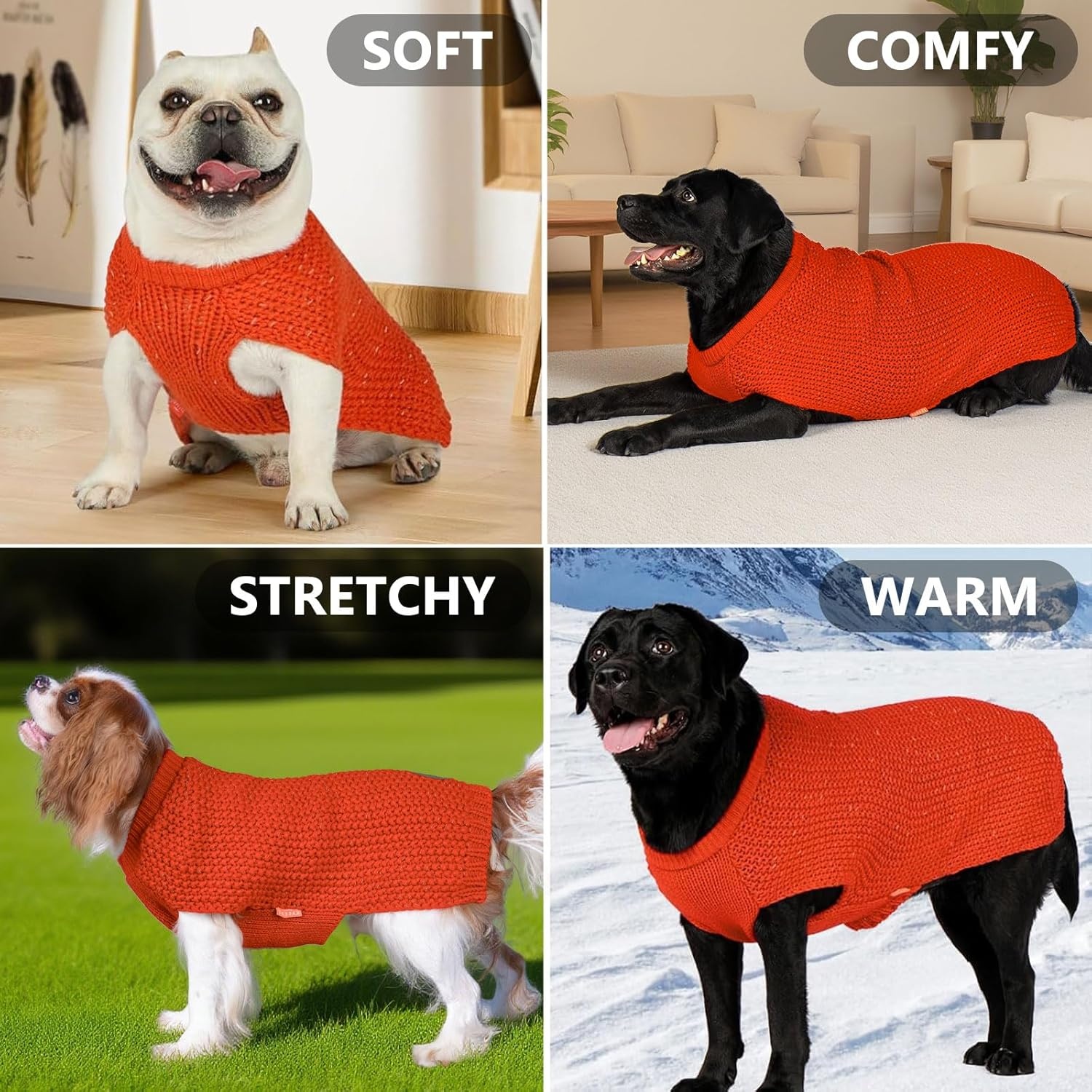 image:imageKYEESE Dog Sweater for Large Dogs with Leash Hole Warm Pullover with Reflective Yarn Male Thick Stretchy Knitwear Winter Soft Pet Coat boy for Cold Weather Comfy Dog SweatersOrange XXLarge6 Orange