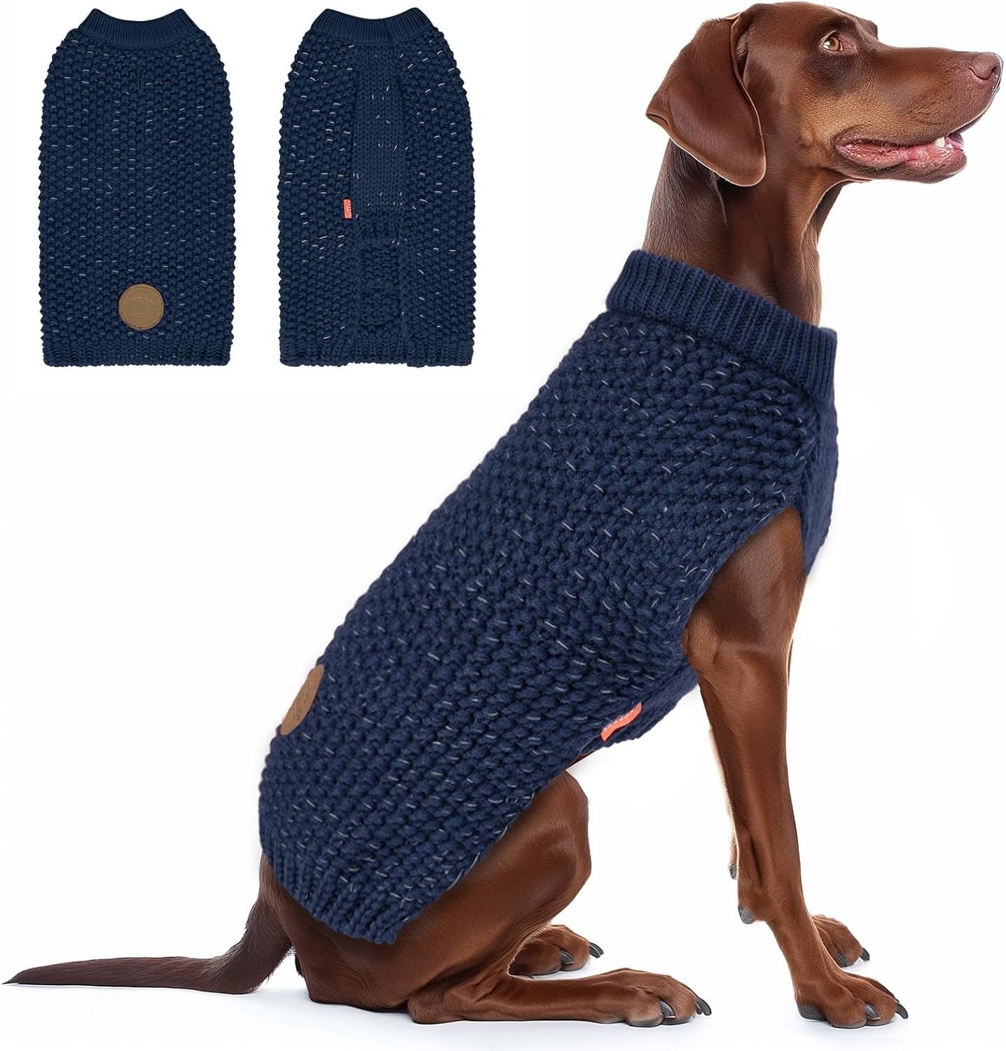 image:imageKYEESE Dog Sweater for Large Dogs with Leash Hole Warm Pullover with Reflective Yarn Male Thick Stretchy Knitwear Winter Soft Pet Coat boy for Cold Weather Comfy Dog SweatersOrange XXLarge1 Navyblue