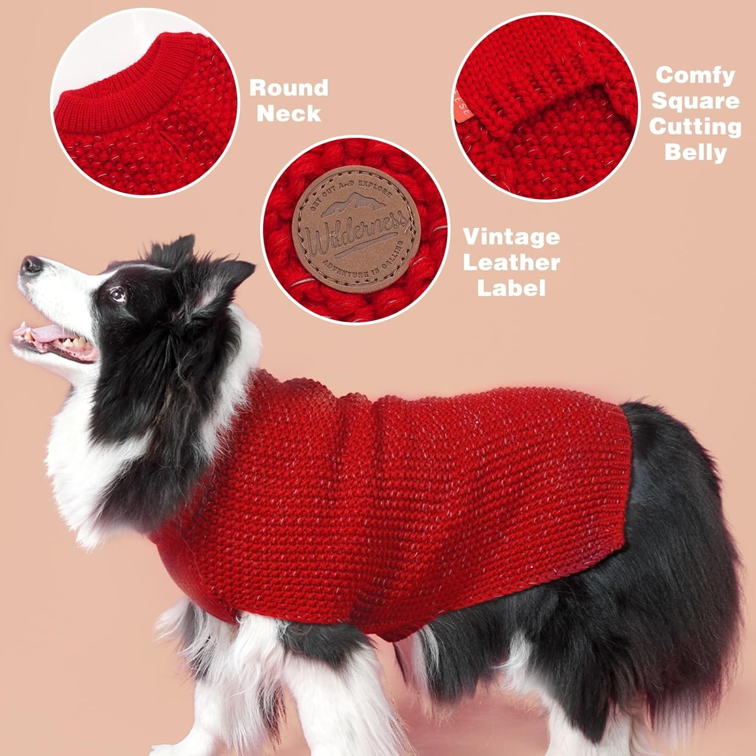 image:imageKYEESE Dog Sweater for Large Dogs with Leash Hole Warm Pullover with Reflective Yarn Male Thick Stretchy Knitwear Winter Soft Pet Coat boy for Cold Weather Comfy Dog SweatersOrange XXLarge4 Red