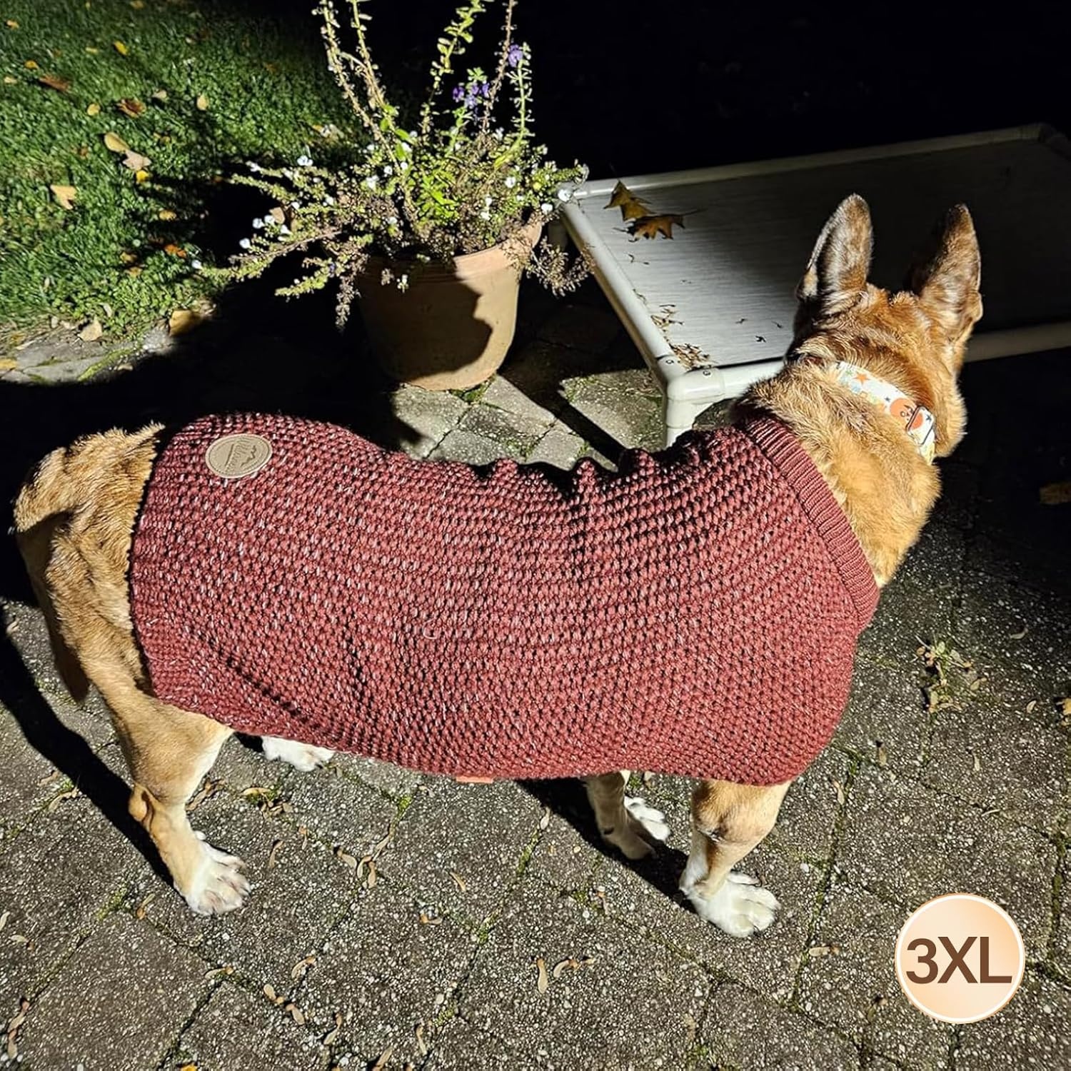 image:imageKYEESE Dog Sweater for Large Dogs with Leash Hole Warm Pullover with Reflective Yarn Male Thick Stretchy Knitwear Winter Soft Pet Coat boy for Cold Weather Comfy Dog SweatersOrange XXLarge5 Dark Red