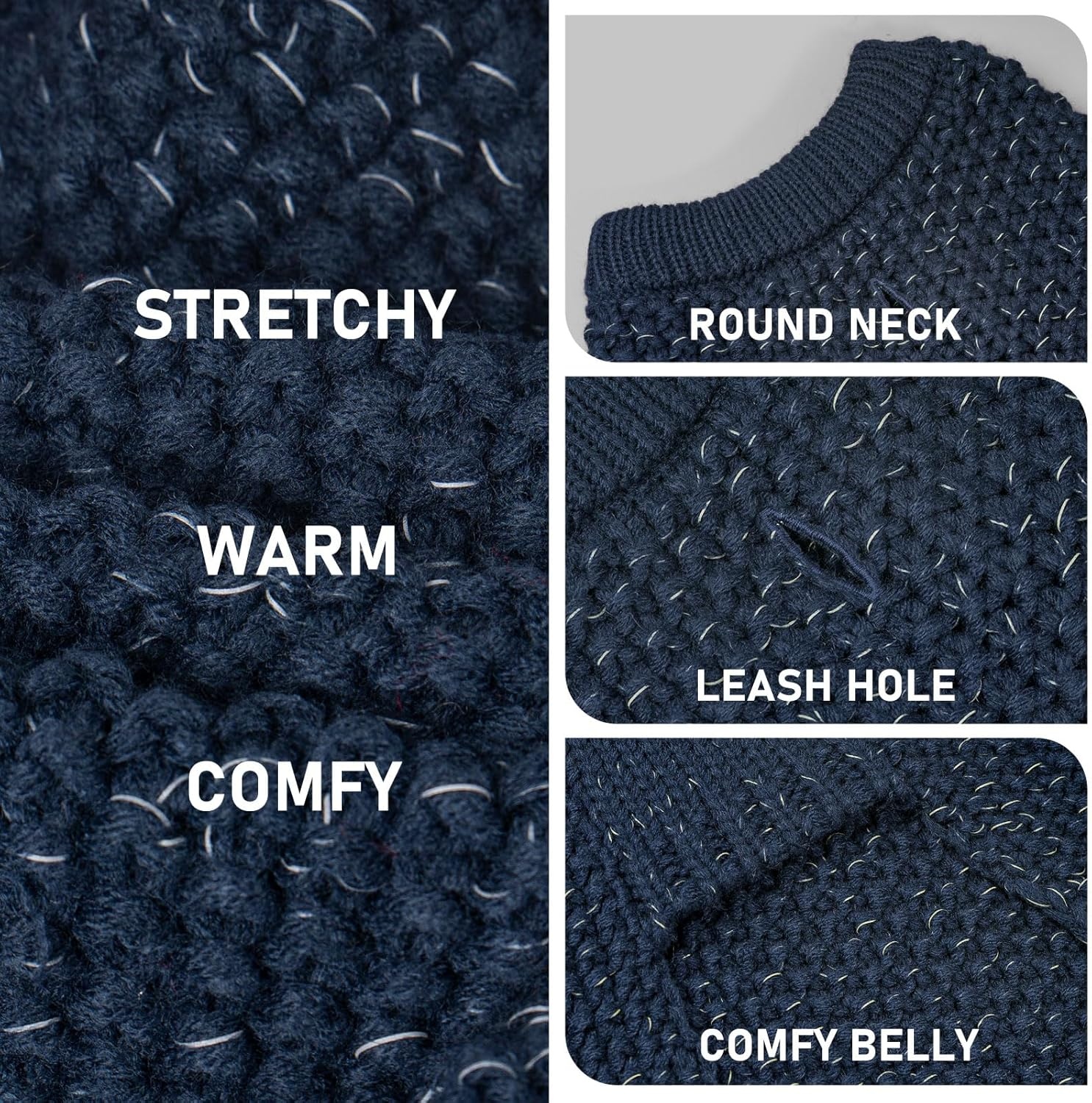 image:imageKYEESE Dog Sweater for Large Dogs with Leash Hole Warm Pullover with Reflective Yarn Male Thick Stretchy Knitwear Winter Soft Pet Coat boy for Cold Weather Comfy Dog SweatersOrange XXLarge1 Navyblue