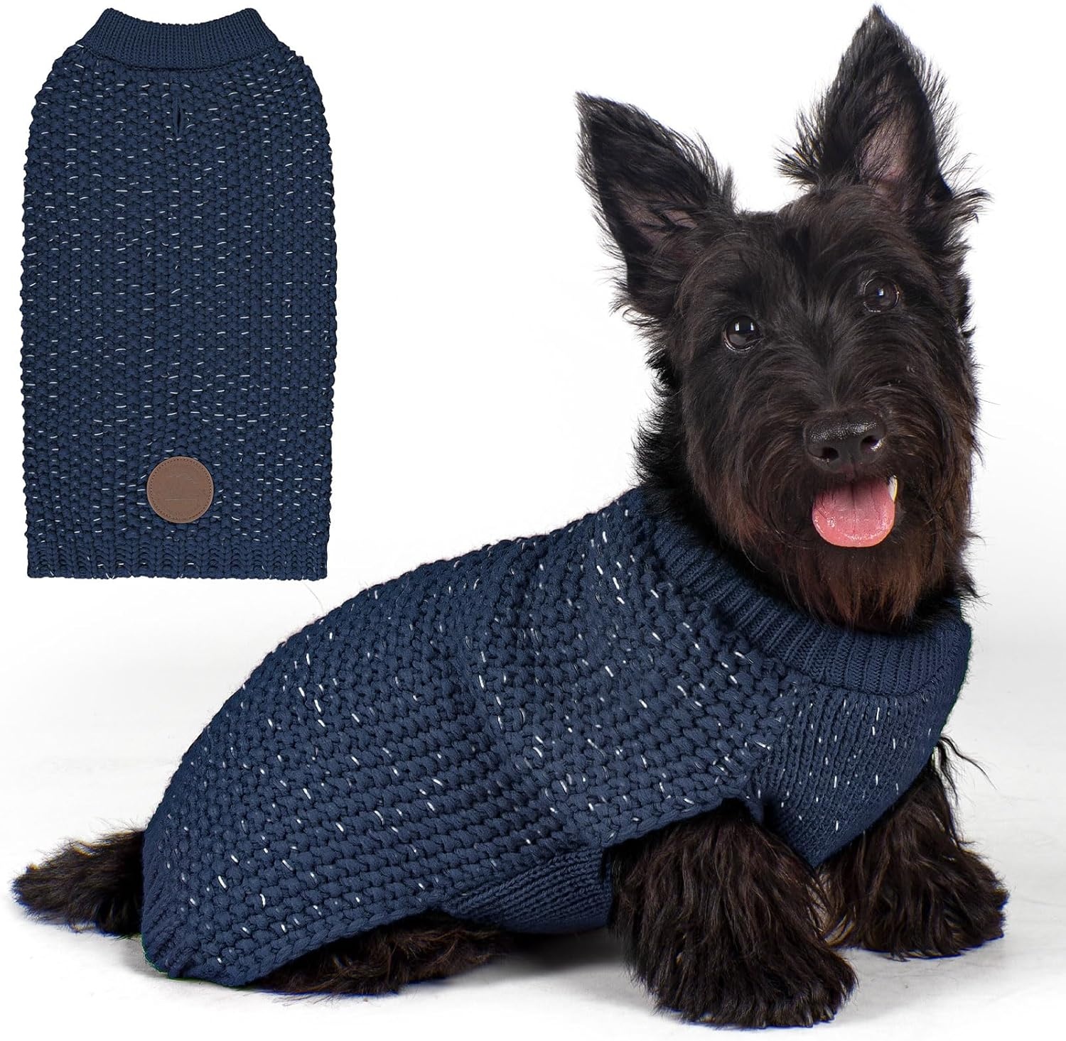 image:imageKYEESE Dog Sweater for Large Dogs with Leash Hole Warm Pullover with Reflective Yarn Male Thick Stretchy Knitwear Winter Soft Pet Coat boy for Cold Weather Comfy Dog SweatersOrange XXLarge1 Navyblue