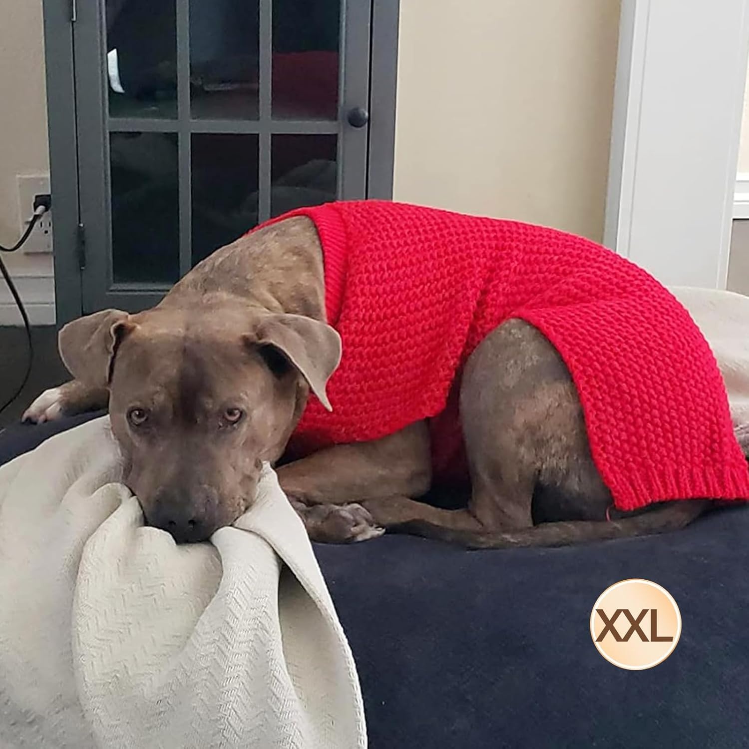 image:imageKYEESE Dog Sweater for Large Dogs with Leash Hole Warm Pullover with Reflective Yarn Male Thick Stretchy Knitwear Winter Soft Pet Coat boy for Cold Weather Comfy Dog SweatersOrange XXLarge4 Red