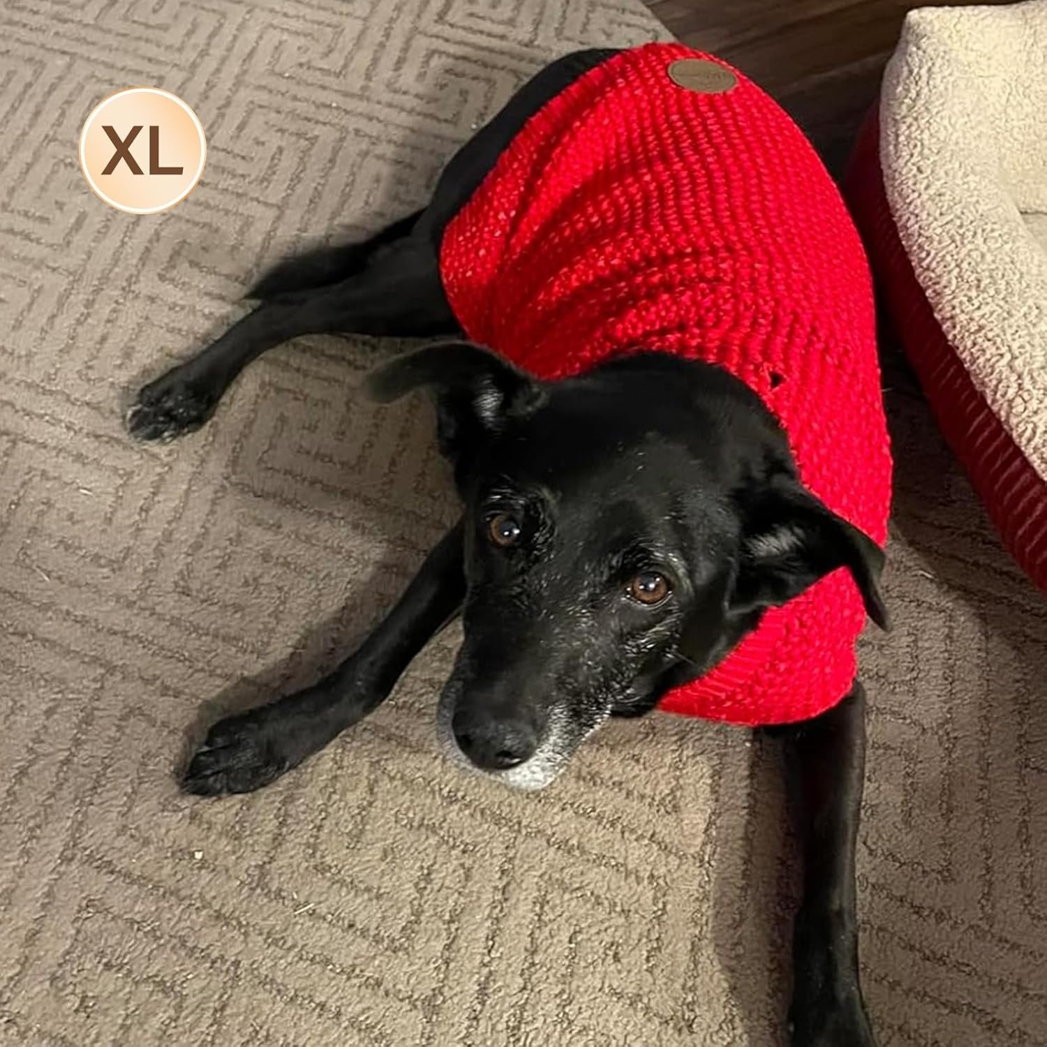 image:imageKYEESE Dog Sweater for Large Dogs with Leash Hole Warm Pullover with Reflective Yarn Male Thick Stretchy Knitwear Winter Soft Pet Coat boy for Cold Weather Comfy Dog SweatersOrange XXLarge4 Red