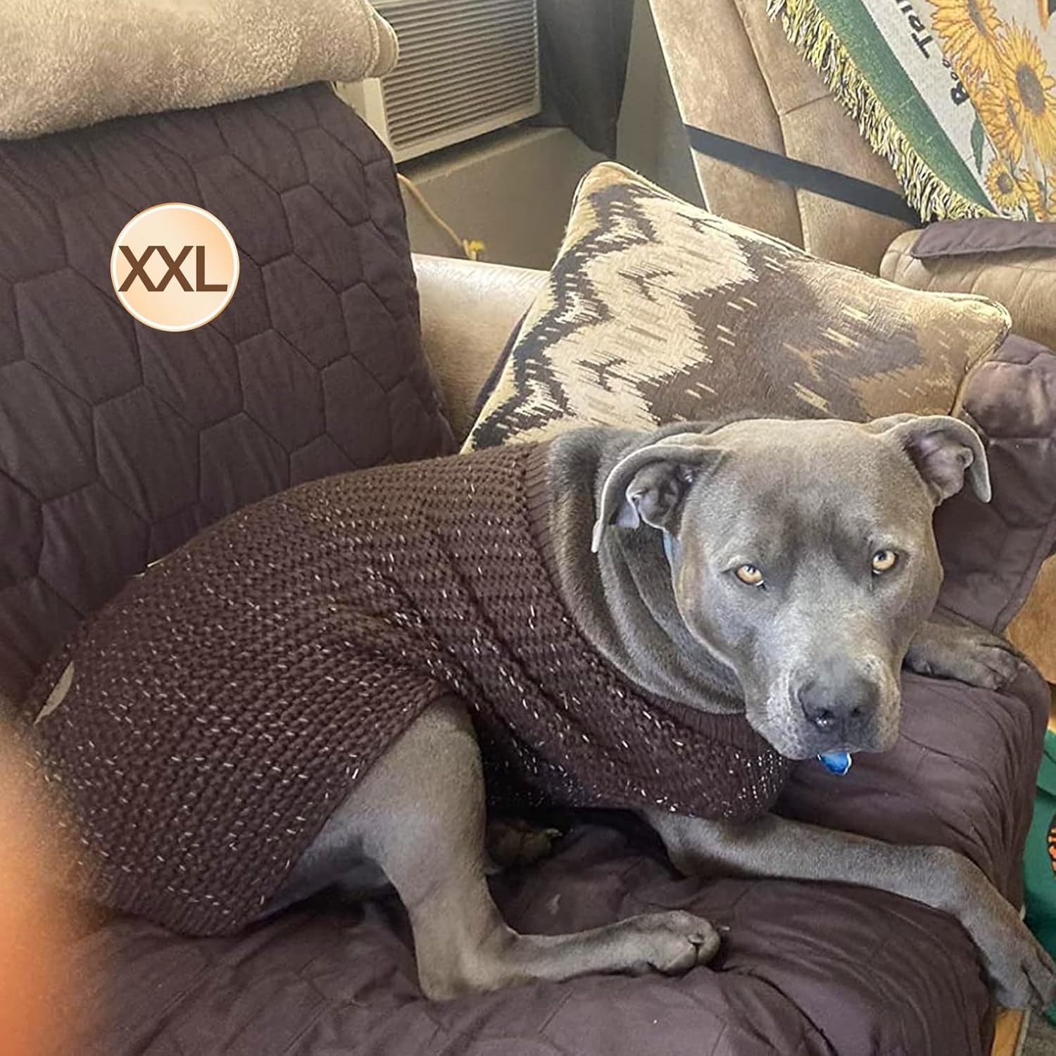 image:imageKYEESE Dog Sweater for Large Dogs with Leash Hole Warm Pullover with Reflective Yarn Male Thick Stretchy Knitwear Winter Soft Pet Coat boy for Cold Weather Comfy Dog SweatersOrange XXLarge2 Khaki