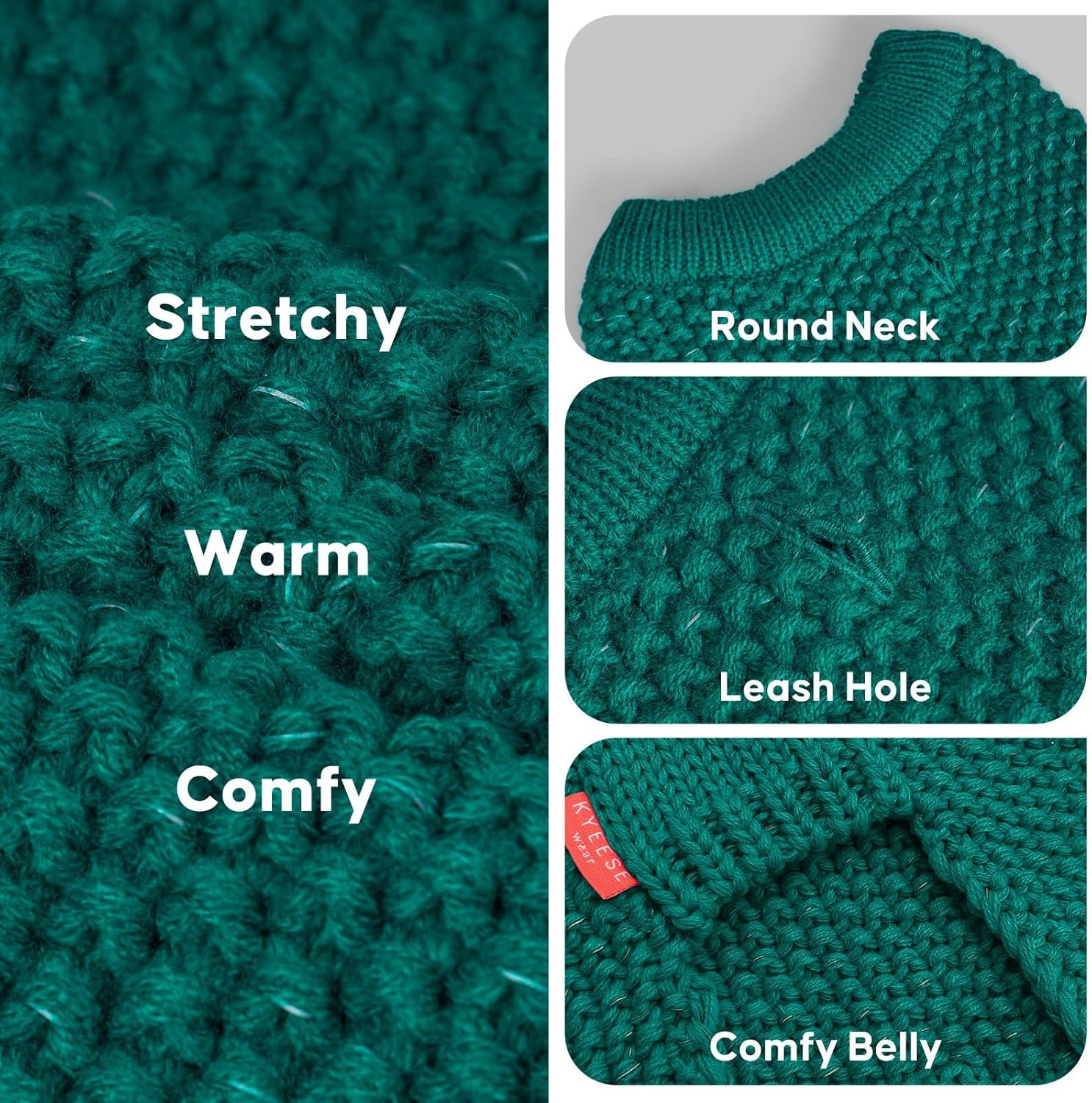 image:imageKYEESE Dog Sweater for Large Dogs with Leash Hole Warm Pullover with Reflective Yarn Male Thick Stretchy Knitwear Winter Soft Pet Coat boy for Cold Weather Comfy Dog SweatersOrange XXLarge3 Green