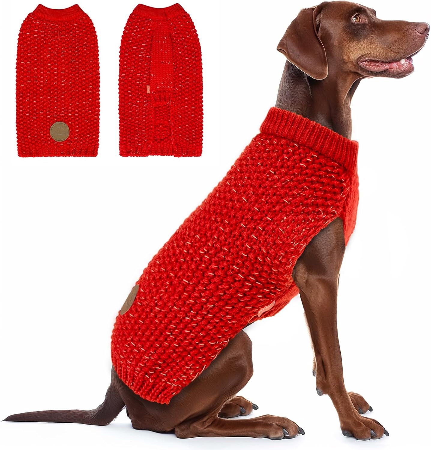 image:imageKYEESE Dog Sweater for Large Dogs with Leash Hole Warm Pullover with Reflective Yarn Male Thick Stretchy Knitwear Winter Soft Pet Coat boy for Cold Weather Comfy Dog SweatersOrange XXLarge4 Red