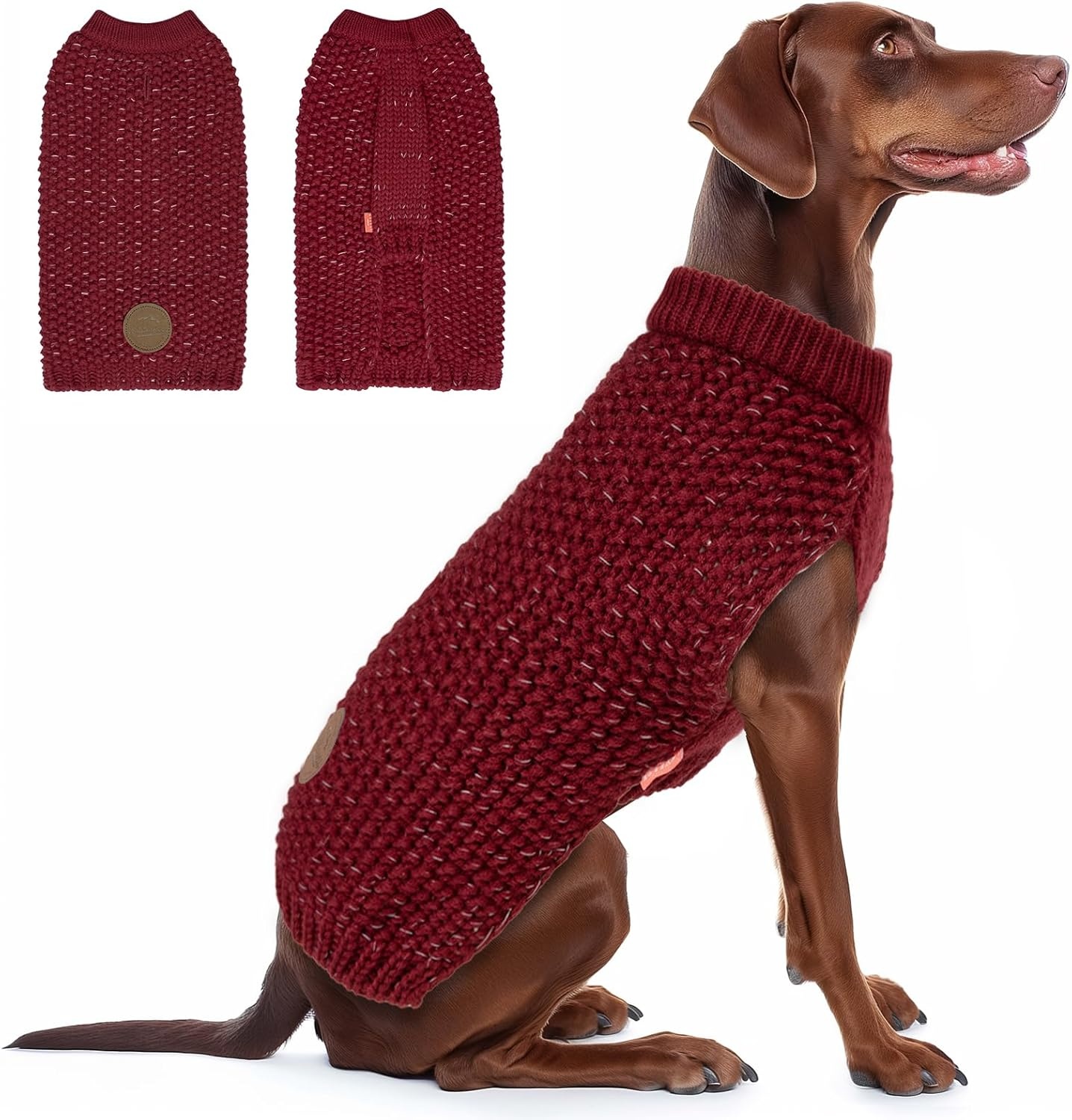 image:imageKYEESE Dog Sweater for Large Dogs with Leash Hole Warm Pullover with Reflective Yarn Male Thick Stretchy Knitwear Winter Soft Pet Coat boy for Cold Weather Comfy Dog SweatersOrange XXLarge5 Dark Red