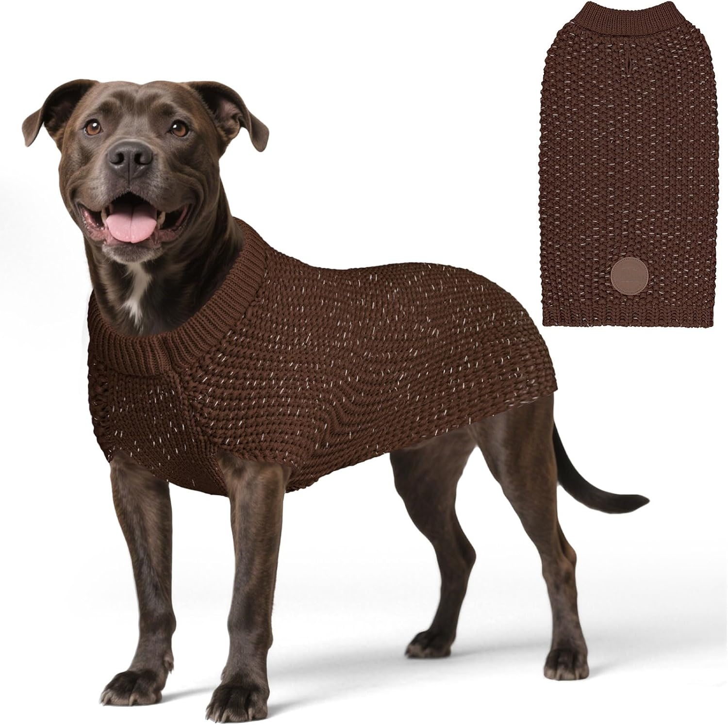 image:imageKYEESE Dog Sweater for Large Dogs with Leash Hole Warm Pullover with Reflective Yarn Male Thick Stretchy Knitwear Winter Soft Pet Coat boy for Cold Weather Comfy Dog SweatersOrange XXLarge2 Khaki