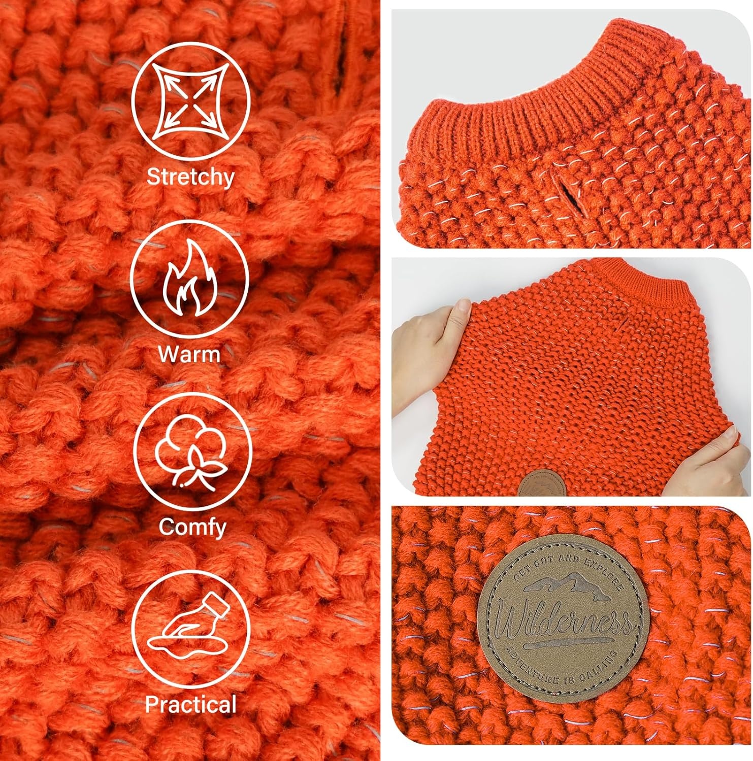 image:imageKYEESE Dog Sweater for Large Dogs with Leash Hole Warm Pullover with Reflective Yarn Male Thick Stretchy Knitwear Winter Soft Pet Coat boy for Cold Weather Comfy Dog SweatersOrange XXLarge6 Orange