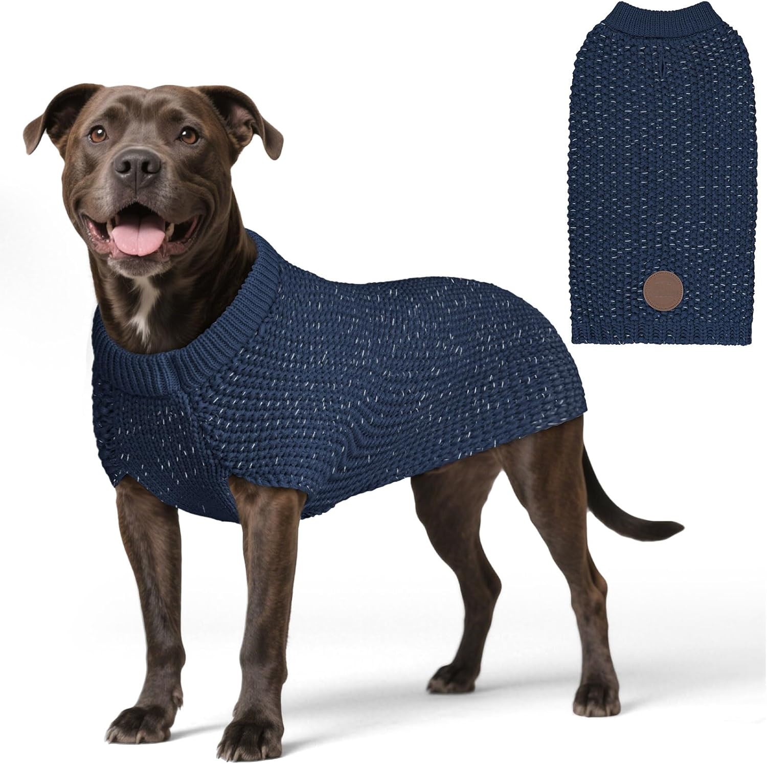 image:imageKYEESE Dog Sweater for Large Dogs with Leash Hole Warm Pullover with Reflective Yarn Male Thick Stretchy Knitwear Winter Soft Pet Coat boy for Cold Weather Comfy Dog SweatersOrange XXLarge1 Navyblue