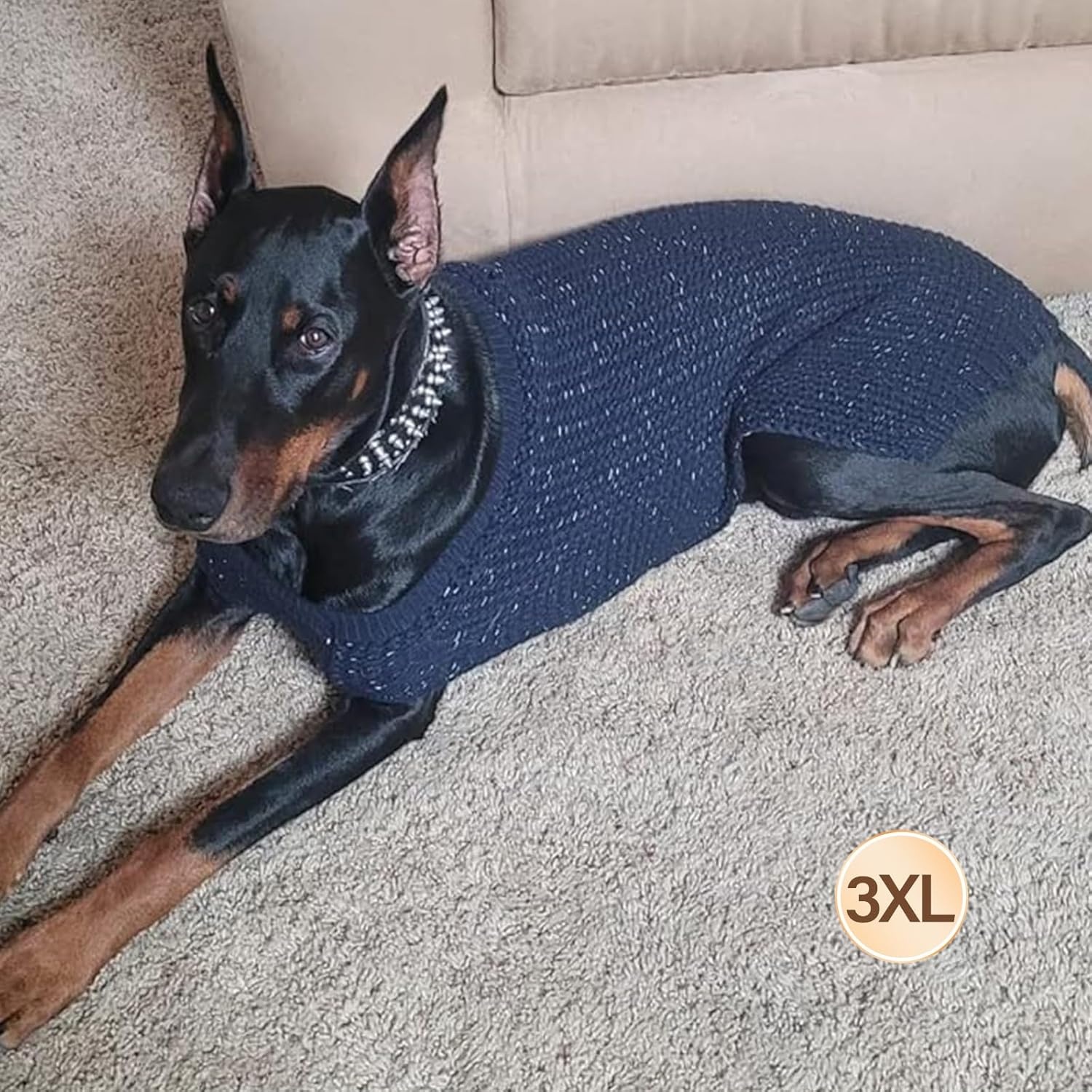 image:imageKYEESE Dog Sweater for Large Dogs with Leash Hole Warm Pullover with Reflective Yarn Male Thick Stretchy Knitwear Winter Soft Pet Coat boy for Cold Weather Comfy Dog SweatersOrange XXLarge1 Navyblue