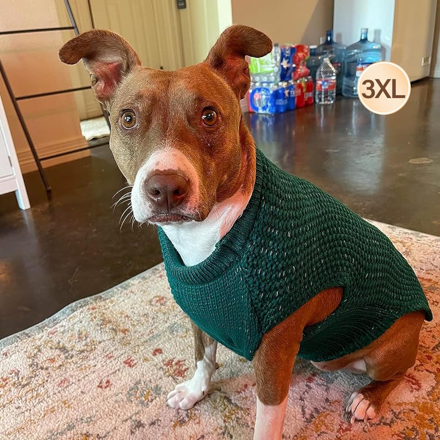 image:imageKYEESE Dog Sweater for Large Dogs with Leash Hole Warm Pullover with Reflective Yarn Male Thick Stretchy Knitwear Winter Soft Pet Coat boy for Cold Weather Comfy Dog SweatersOrange XXLarge3 Green