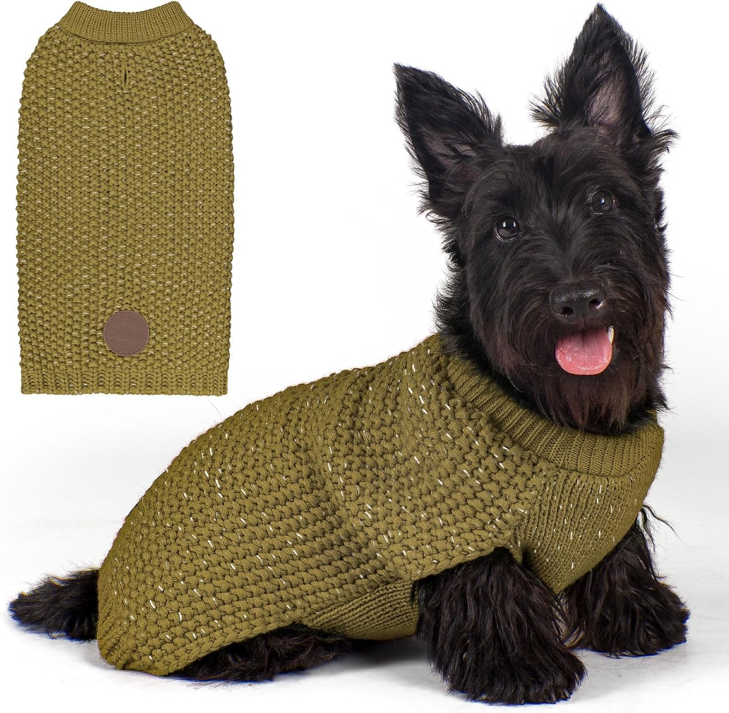 image:imageKYEESE Dog Sweater for Large Dogs with Leash Hole Warm Pullover with Reflective Yarn Male Thick Stretchy Knitwear Winter Soft Pet Coat boy for Cold Weather Comfy Dog SweatersOrange XXLarge8 Brown