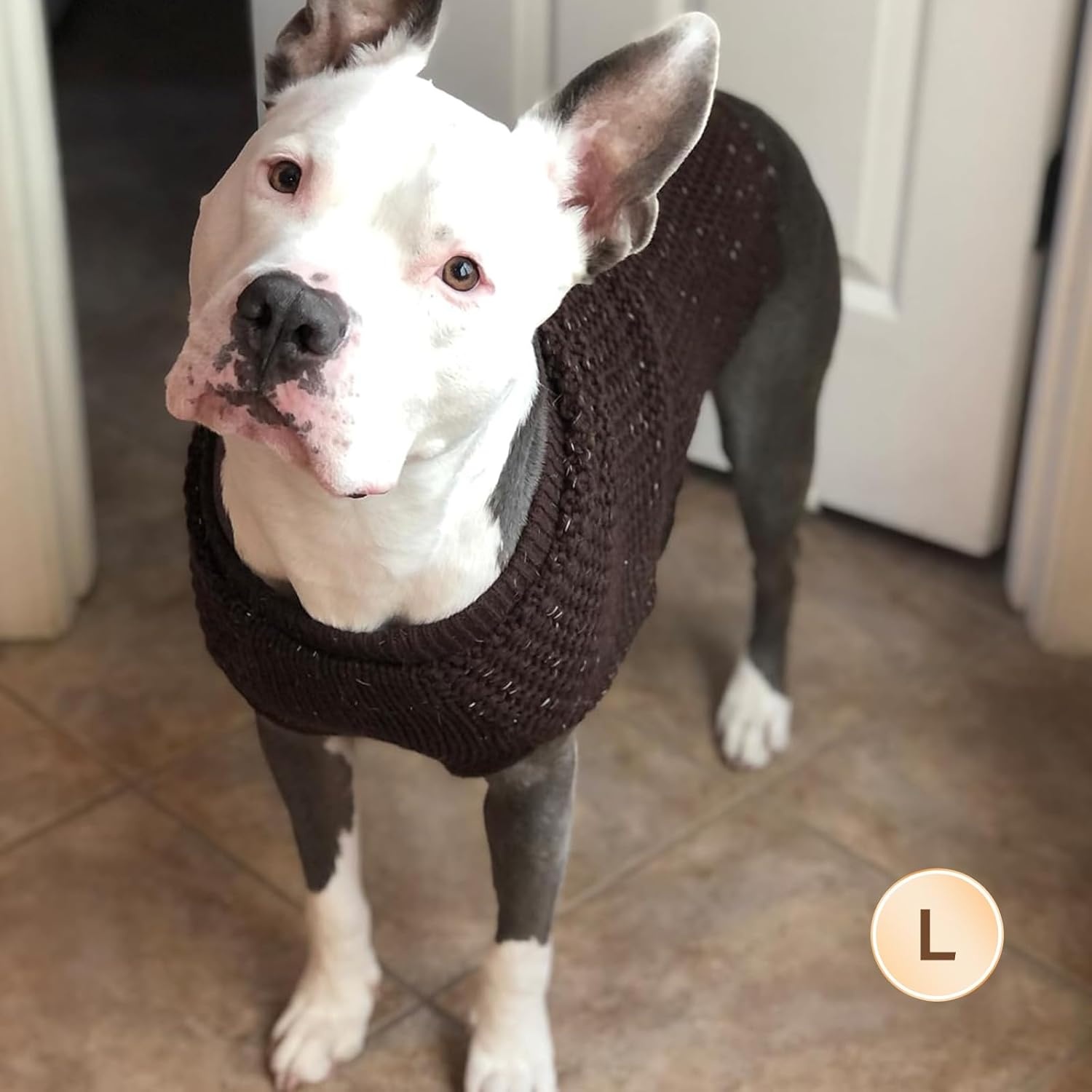 image:imageKYEESE Dog Sweater for Large Dogs with Leash Hole Warm Pullover with Reflective Yarn Male Thick Stretchy Knitwear Winter Soft Pet Coat boy for Cold Weather Comfy Dog SweatersOrange XXLarge2 Khaki