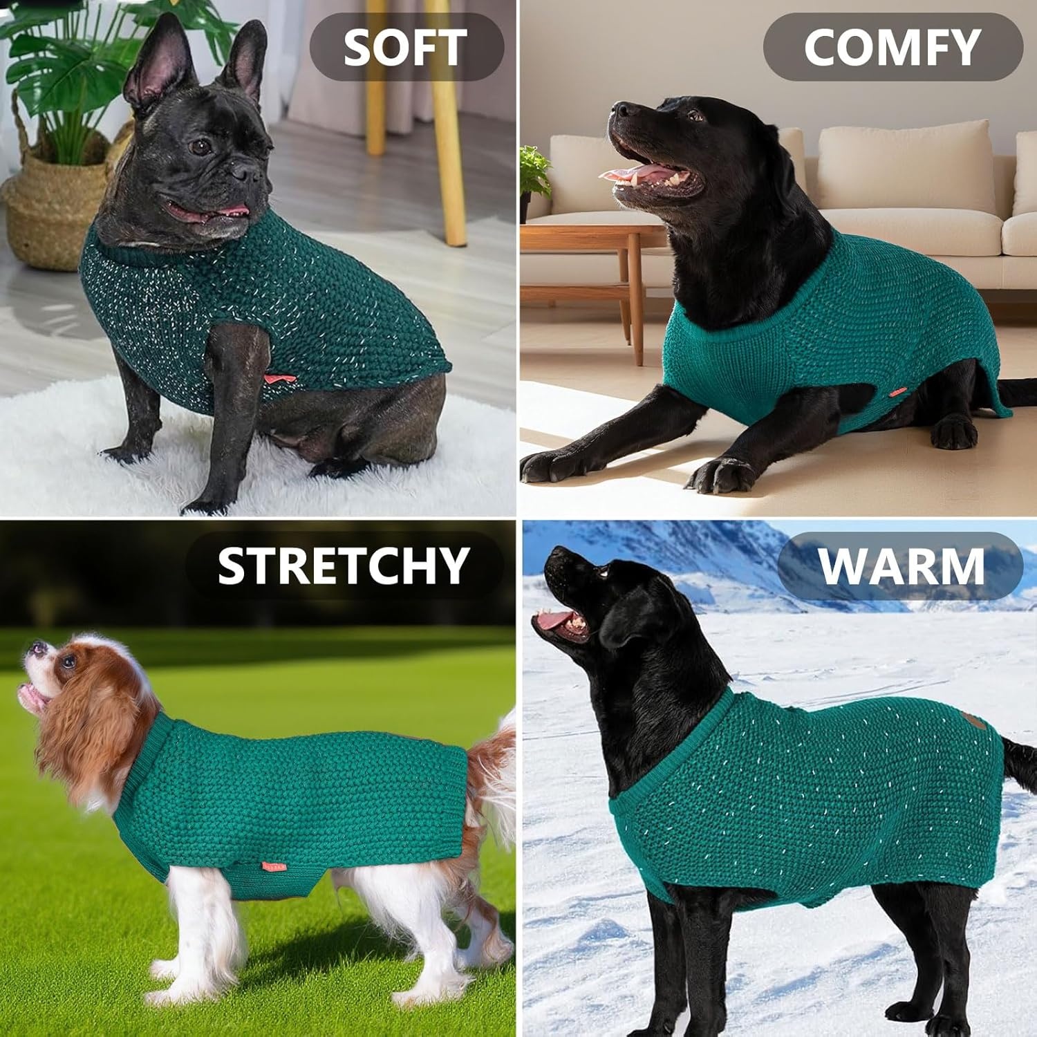 image:imageKYEESE Dog Sweater for Large Dogs with Leash Hole Warm Pullover with Reflective Yarn Male Thick Stretchy Knitwear Winter Soft Pet Coat boy for Cold Weather Comfy Dog SweatersOrange XXLarge3 Green