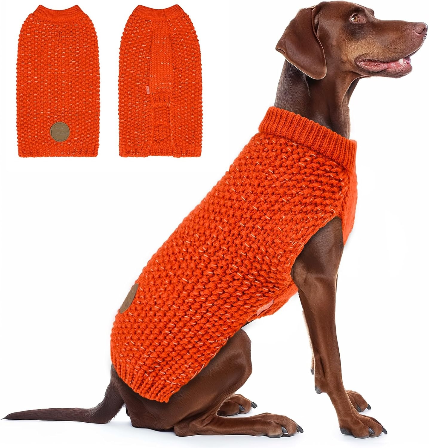 image:imageKYEESE Dog Sweater for Large Dogs with Leash Hole Warm Pullover with Reflective Yarn Male Thick Stretchy Knitwear Winter Soft Pet Coat boy for Cold Weather Comfy Dog SweatersOrange XXLarge6 Orange
