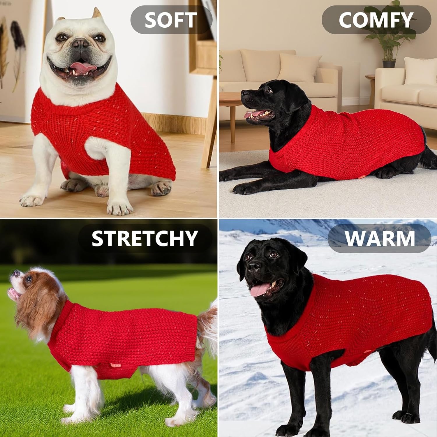 image:imageKYEESE Dog Sweater for Large Dogs with Leash Hole Warm Pullover with Reflective Yarn Male Thick Stretchy Knitwear Winter Soft Pet Coat boy for Cold Weather Comfy Dog SweatersOrange XXLarge4 Red