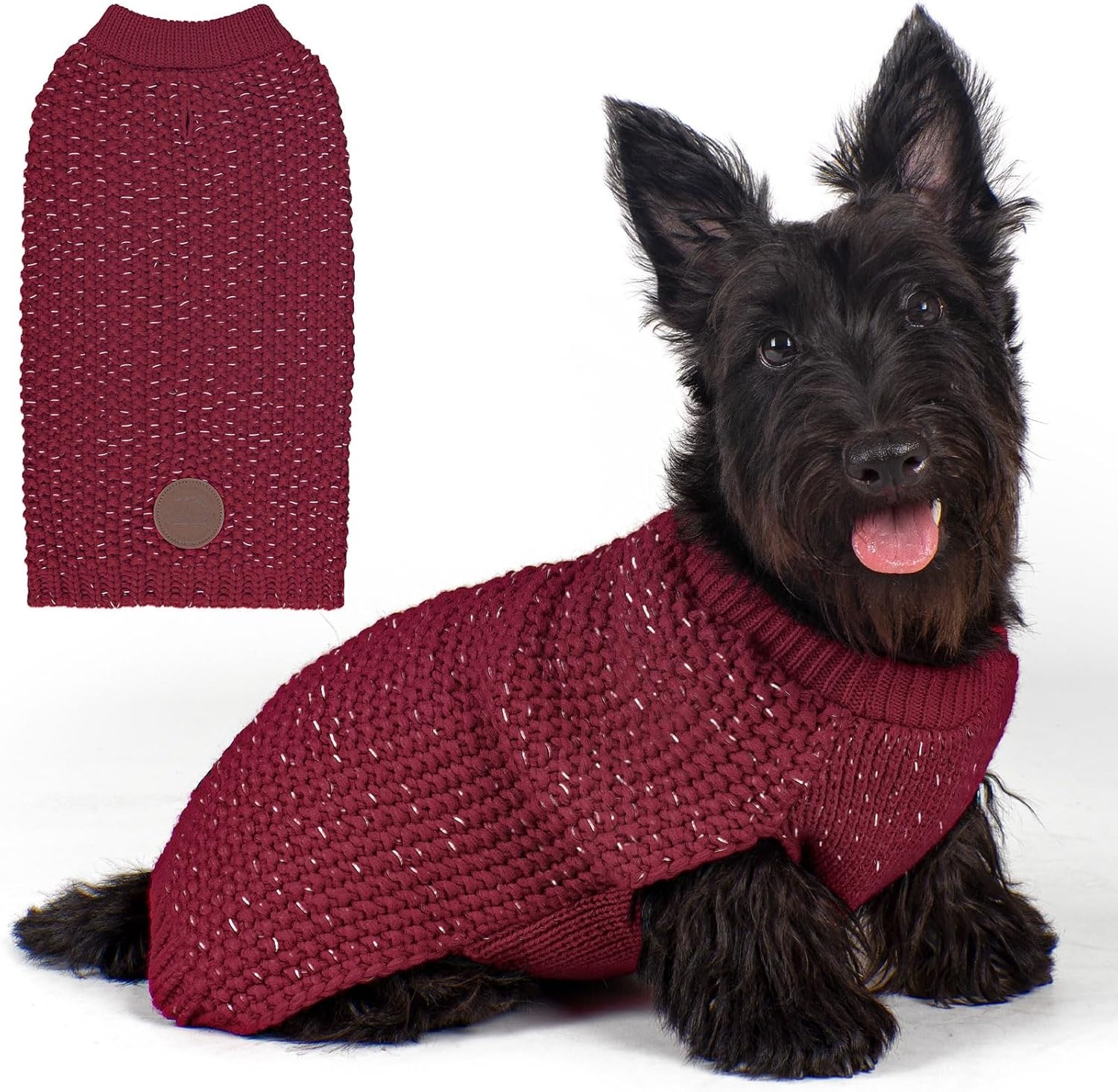 image:imageKYEESE Dog Sweater for Large Dogs with Leash Hole Warm Pullover with Reflective Yarn Male Thick Stretchy Knitwear Winter Soft Pet Coat boy for Cold Weather Comfy Dog SweatersOrange XXLarge5 Dark Red