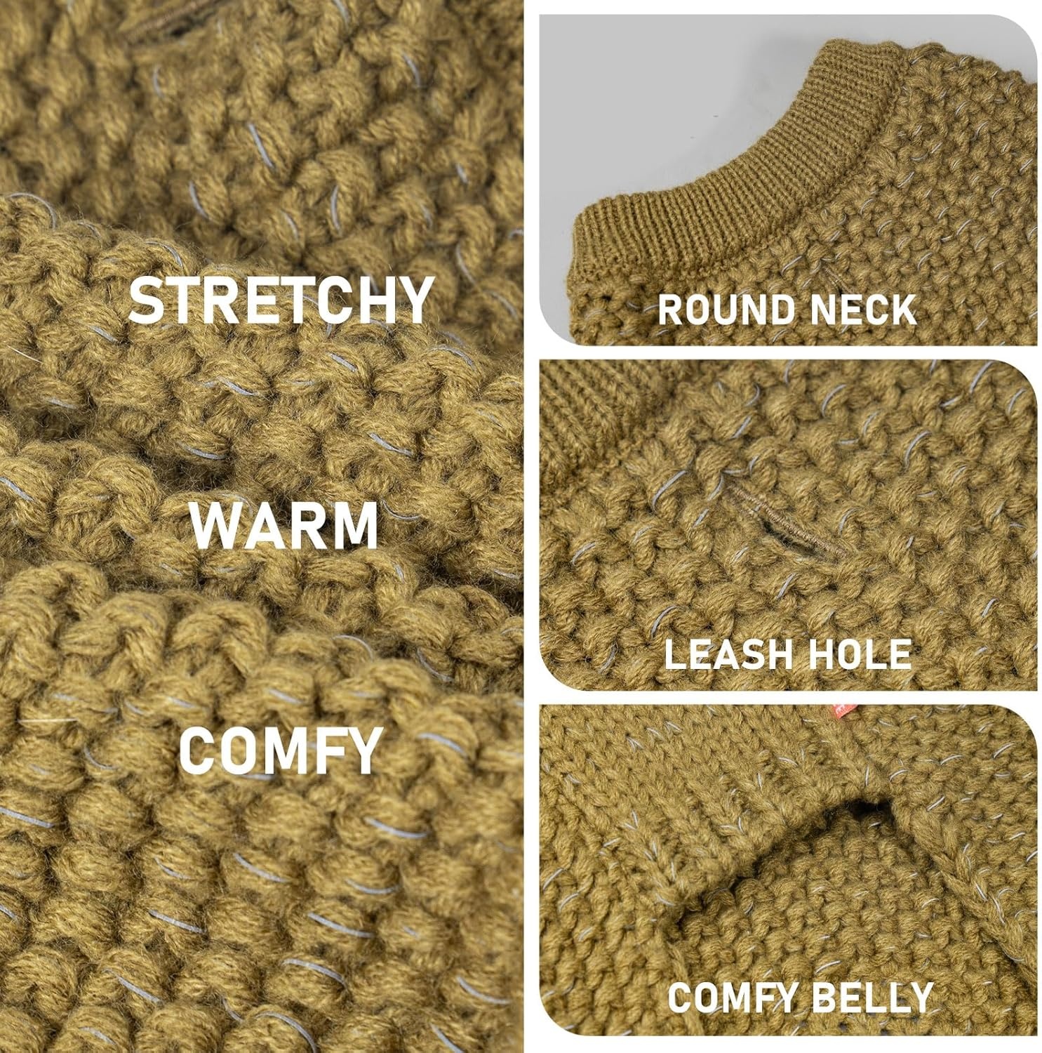 image:imageKYEESE Dog Sweater for Large Dogs with Leash Hole Warm Pullover with Reflective Yarn Male Thick Stretchy Knitwear Winter Soft Pet Coat boy for Cold Weather Comfy Dog SweatersOrange XXLarge8 Brown