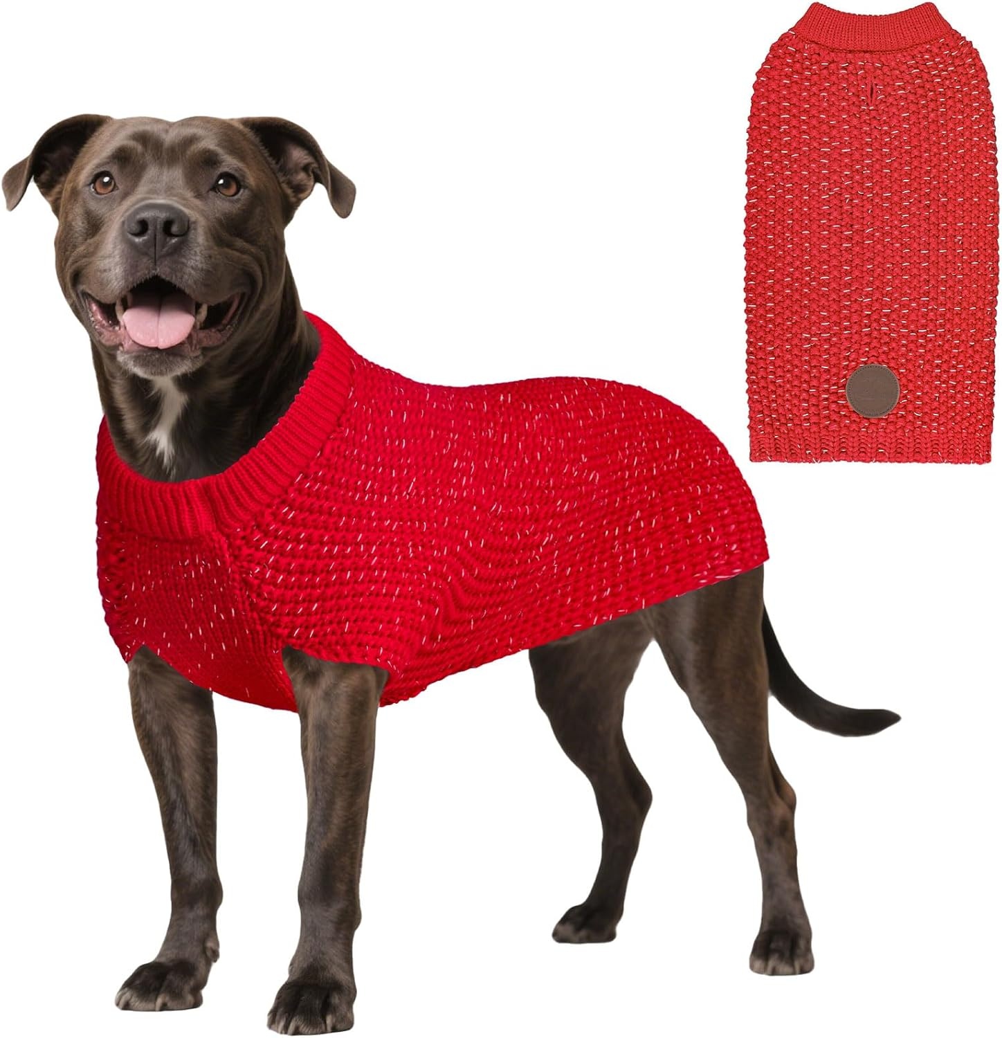 image:imageKYEESE Dog Sweater for Large Dogs with Leash Hole Warm Pullover with Reflective Yarn Male Thick Stretchy Knitwear Winter Soft Pet Coat boy for Cold Weather Comfy Dog SweatersOrange XXLarge4 Red