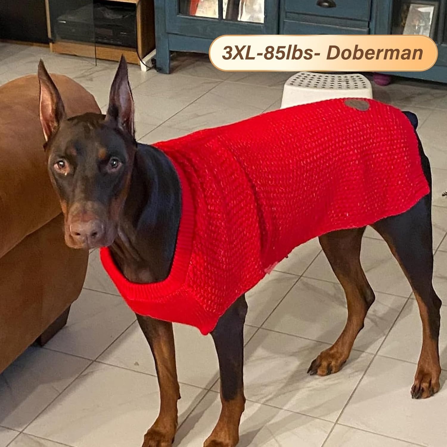 image:imageKYEESE Dog Sweater for Large Dogs with Leash Hole Warm Pullover with Reflective Yarn Male Thick Stretchy Knitwear Winter Soft Pet Coat boy for Cold Weather Comfy Dog SweatersOrange XXLarge4 Red
