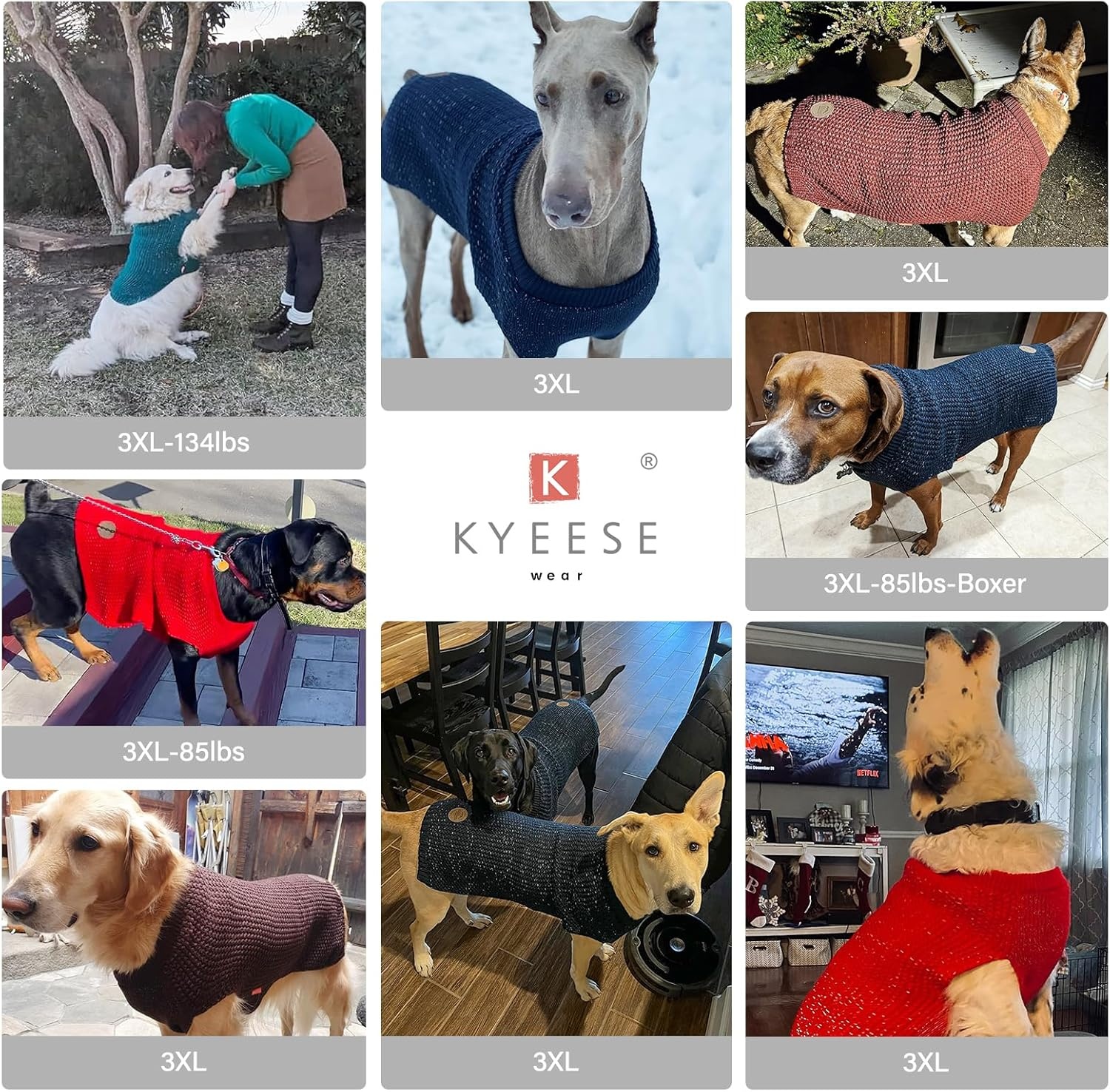 image:imageKYEESE Dog Sweater for Large Dogs with Leash Hole Warm Pullover with Reflective Yarn Male Thick Stretchy Knitwear Winter Soft Pet Coat boy for Cold Weather Comfy Dog SweatersOrange XXLarge4 Red