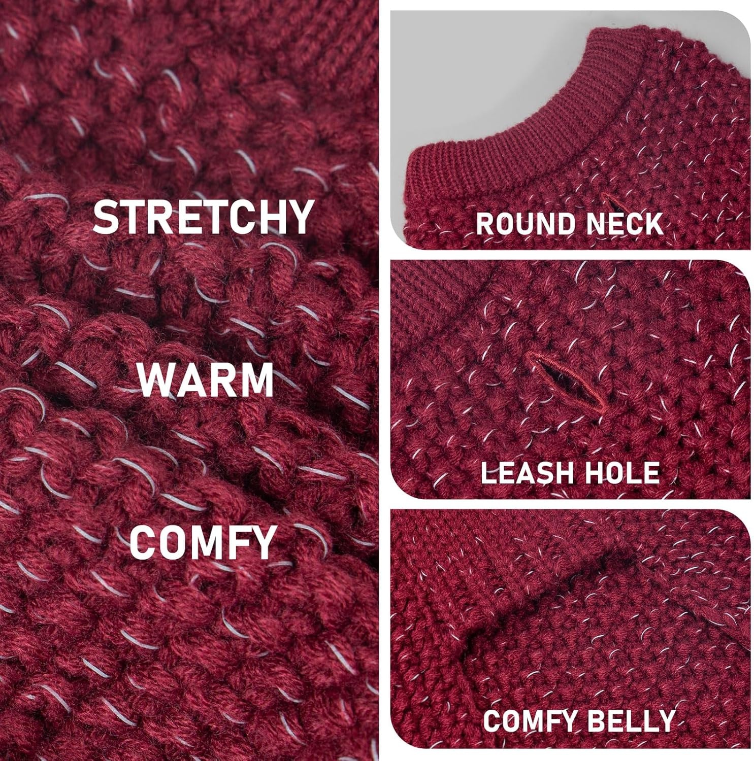 image:imageKYEESE Dog Sweater for Large Dogs with Leash Hole Warm Pullover with Reflective Yarn Male Thick Stretchy Knitwear Winter Soft Pet Coat boy for Cold Weather Comfy Dog SweatersOrange XXLarge5 Dark Red
