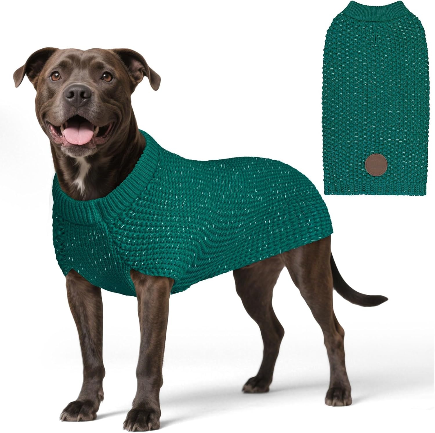 image:imageKYEESE Dog Sweater for Large Dogs with Leash Hole Warm Pullover with Reflective Yarn Male Thick Stretchy Knitwear Winter Soft Pet Coat boy for Cold Weather Comfy Dog SweatersOrange XXLarge3 Green