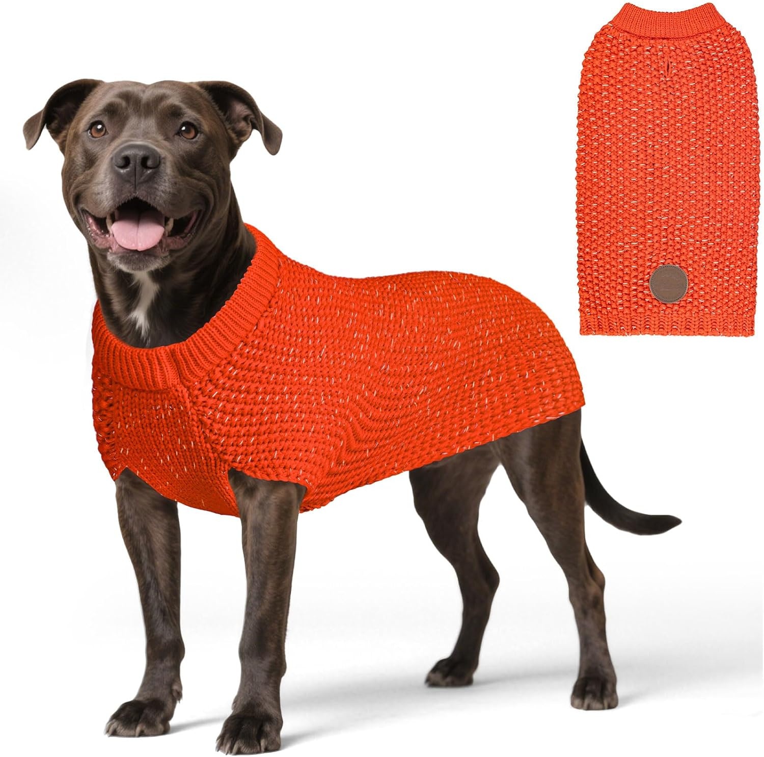 image:imageKYEESE Dog Sweater for Large Dogs with Leash Hole Warm Pullover with Reflective Yarn Male Thick Stretchy Knitwear Winter Soft Pet Coat boy for Cold Weather Comfy Dog SweatersOrange XXLarge6 Orange