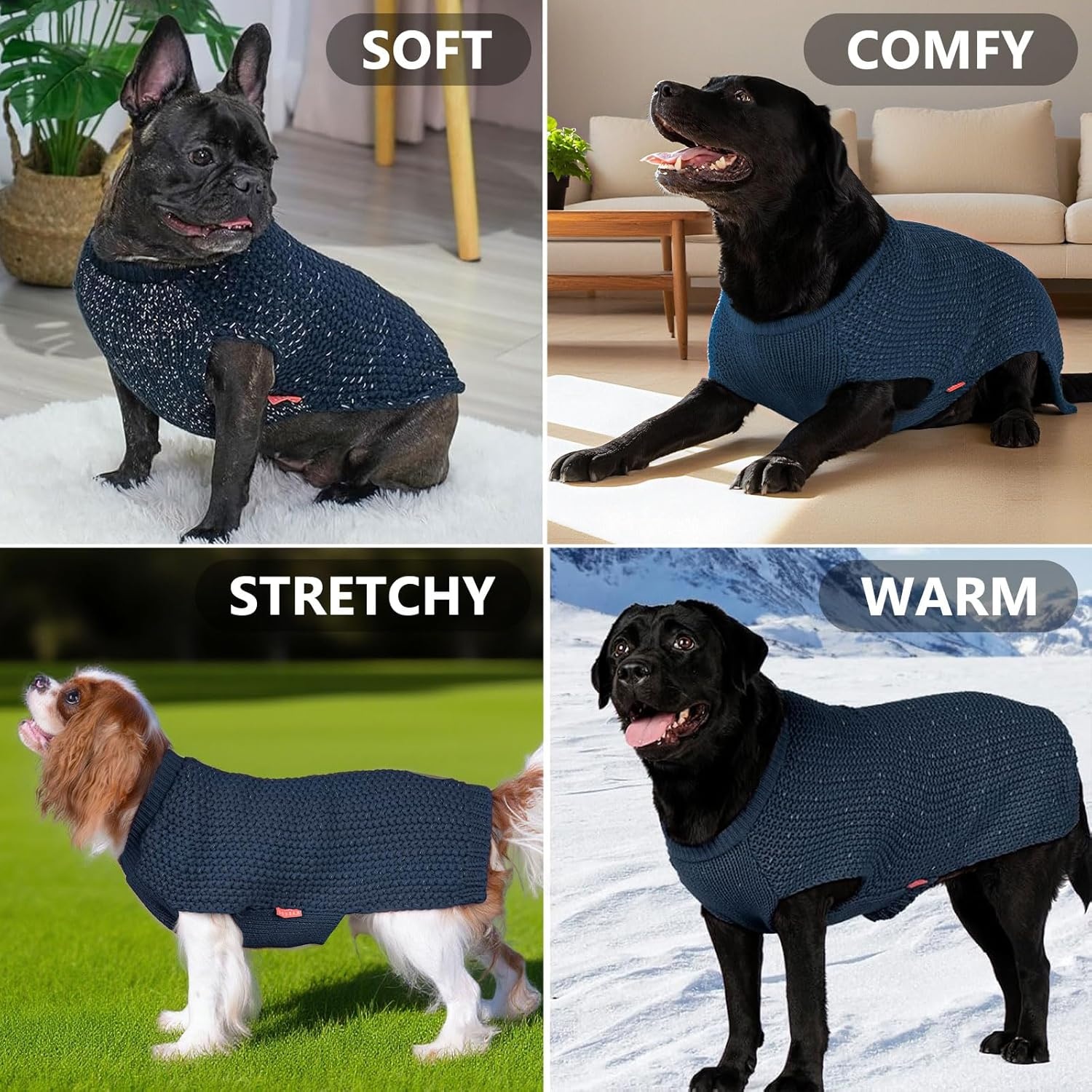 image:imageKYEESE Dog Sweater for Large Dogs with Leash Hole Warm Pullover with Reflective Yarn Male Thick Stretchy Knitwear Winter Soft Pet Coat boy for Cold Weather Comfy Dog SweatersOrange XXLarge1 Navyblue