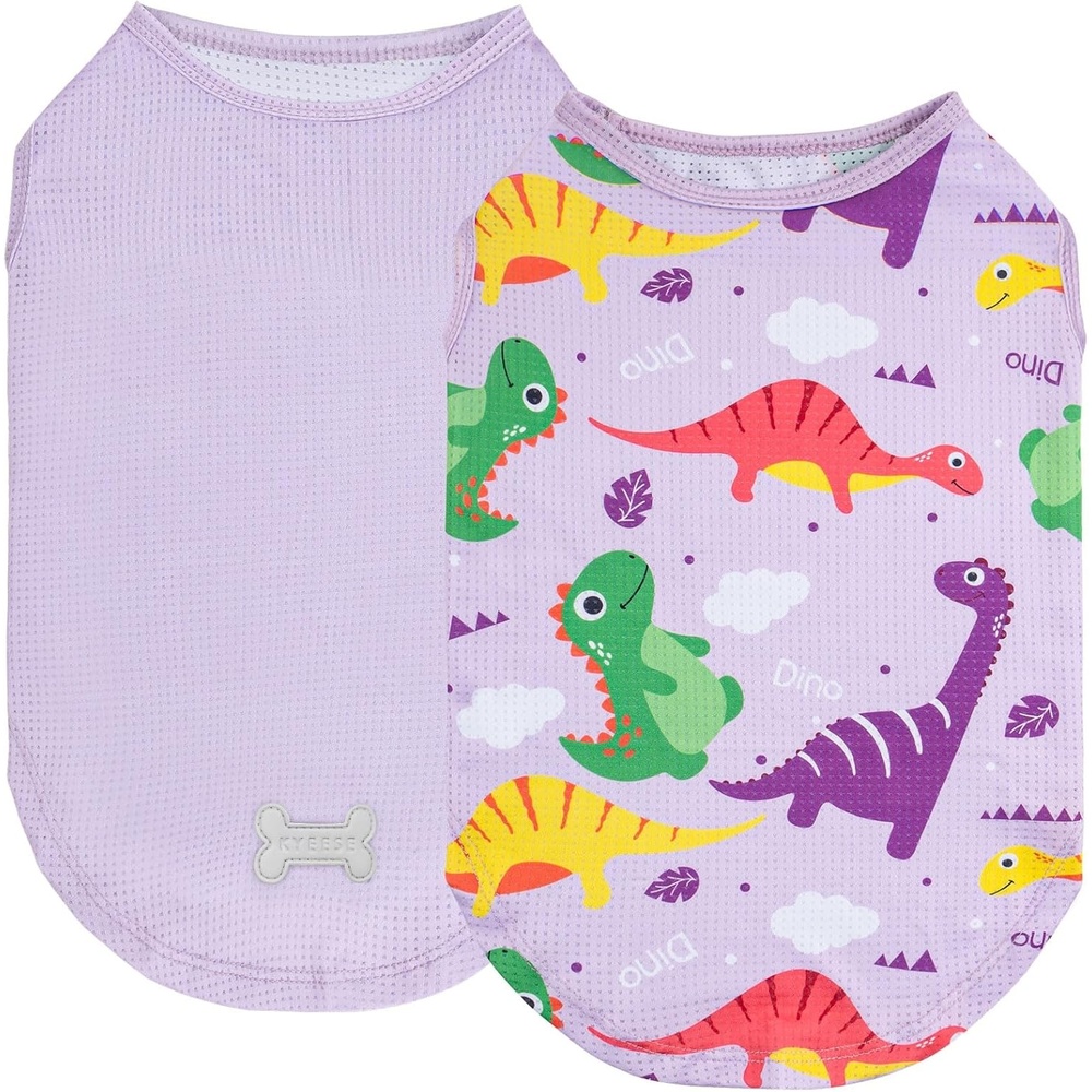 image:imageKYEESE 2Pack Dog Shirt Lightweight Sun Protection Dog T Shirts for Small Dogs Girl Breathable Mesh Tank Top Sleeveless Pet Reflective Vest Soft Summer Dogs Clothes LemonPink M3 2Pack DinosaurPurple