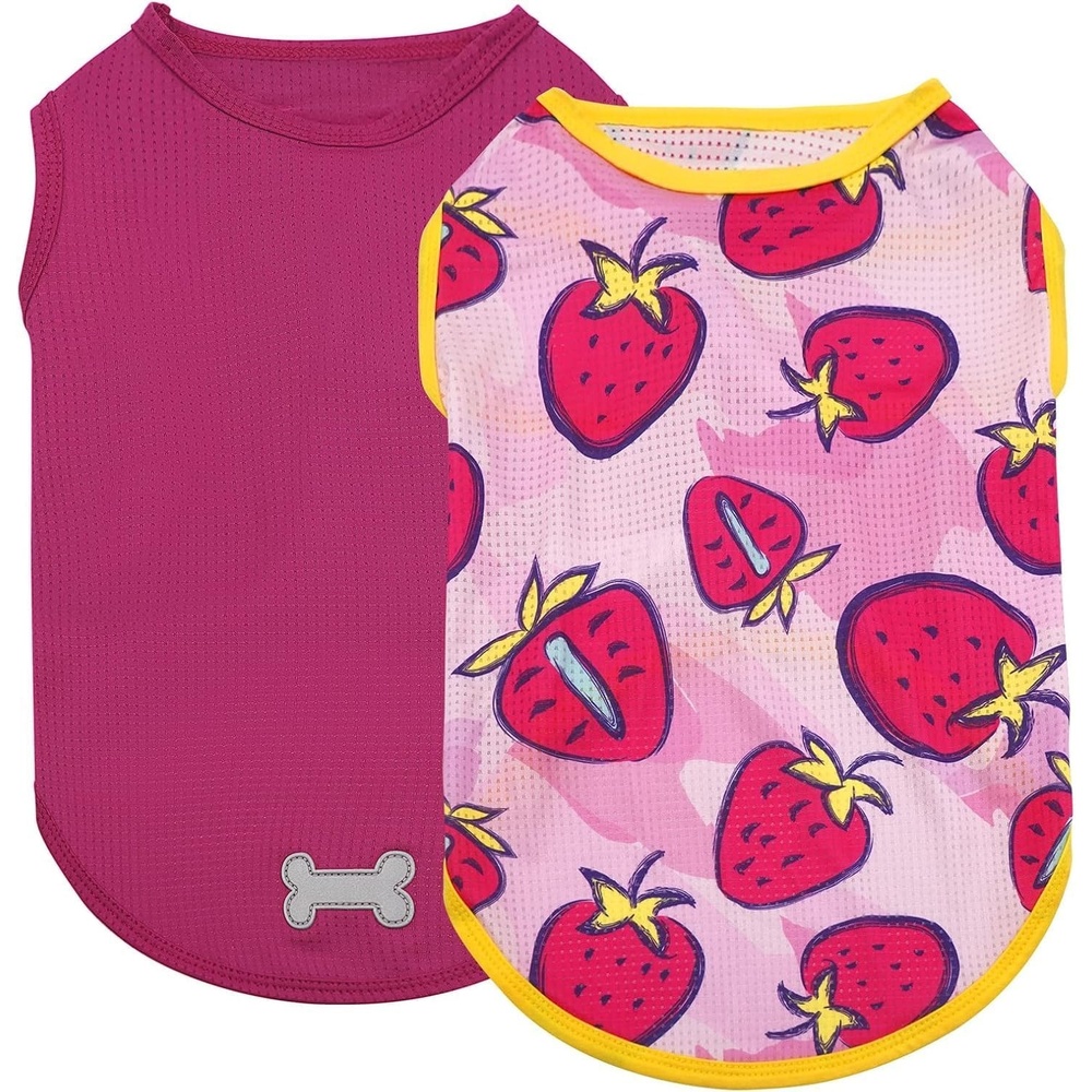 image:imageKYEESE 2Pack Dog Shirt Lightweight Sun Protection Dog T Shirts for Small Dogs Girl Breathable Mesh Tank Top Sleeveless Pet Reflective Vest Soft Summer Dogs Clothes LemonPink M5 2Pack Strawberryrose