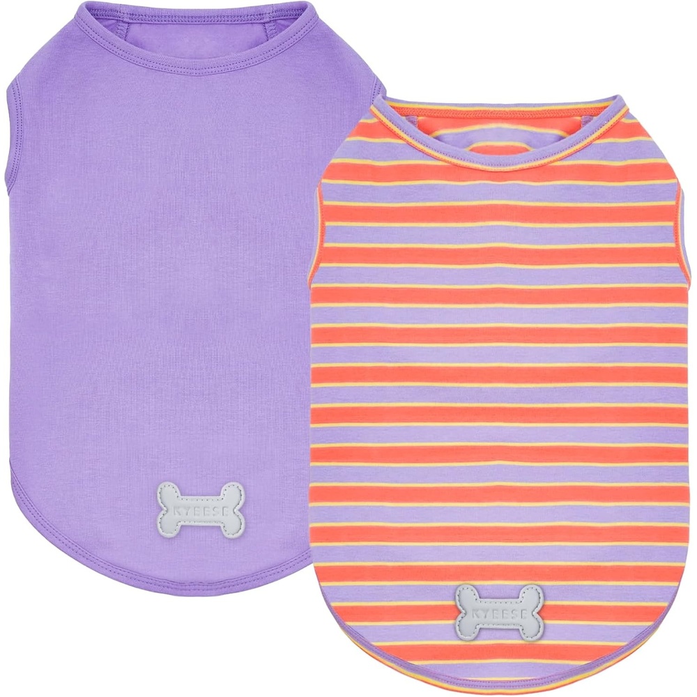 image:imageKYEESE 2Pack Dog Shirt Soft Striped Dogs T Shirts Lightweight Doggie Tank Top Cat Clothes Sleeveless Dog Shirt for Small Dogs Stretchy Pet Vest Pink Medium07 2Pack Orange StripedPurple