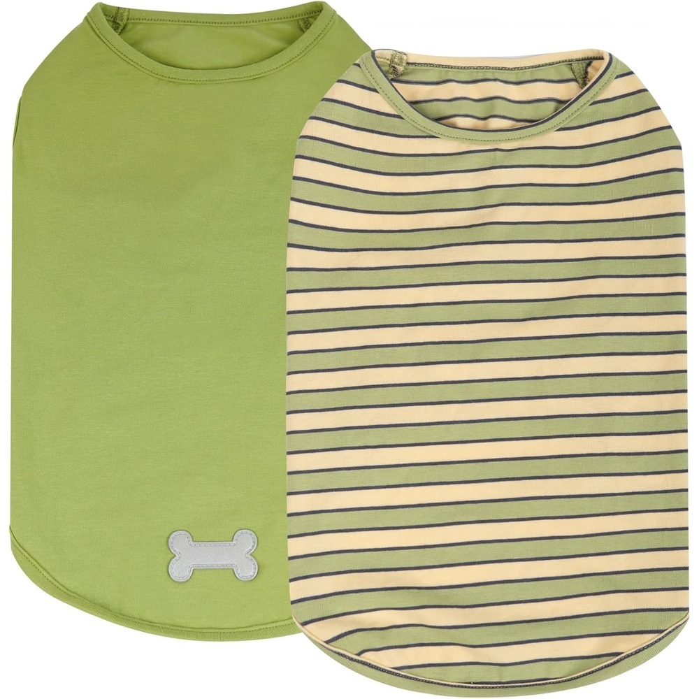 image:imageKYEESE 2Pack Dog Shirt Soft Striped Dogs T Shirts Lightweight Doggie Tank Top Cat Clothes Sleeveless Dog Shirt for Small Dogs Stretchy Pet Vest Pink Medium05 2Pack GreenStriped