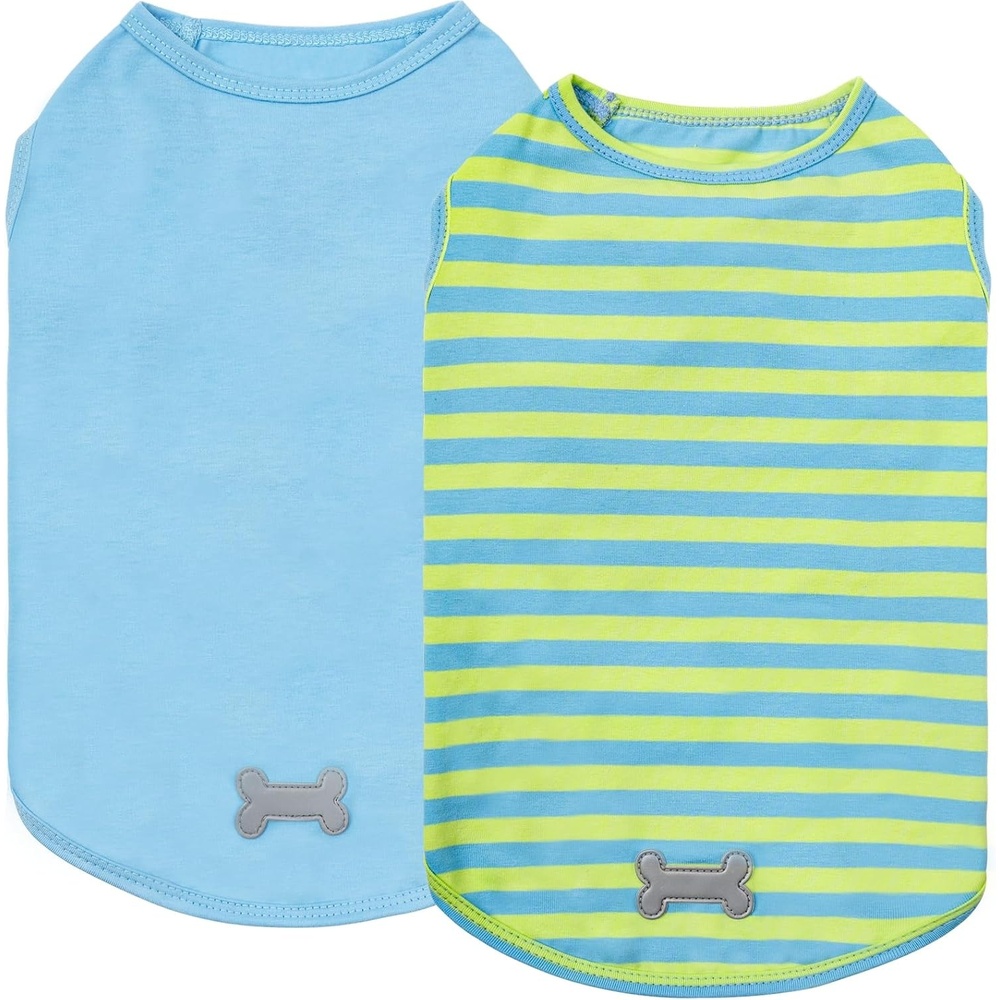 image:imageKYEESE 2Pack Dog Shirt Soft Striped Dogs T Shirts Lightweight Doggie Tank Top Cat Clothes Sleeveless Dog Shirt for Small Dogs Stretchy Pet Vest Pink Medium06 2Pack BlueStriped